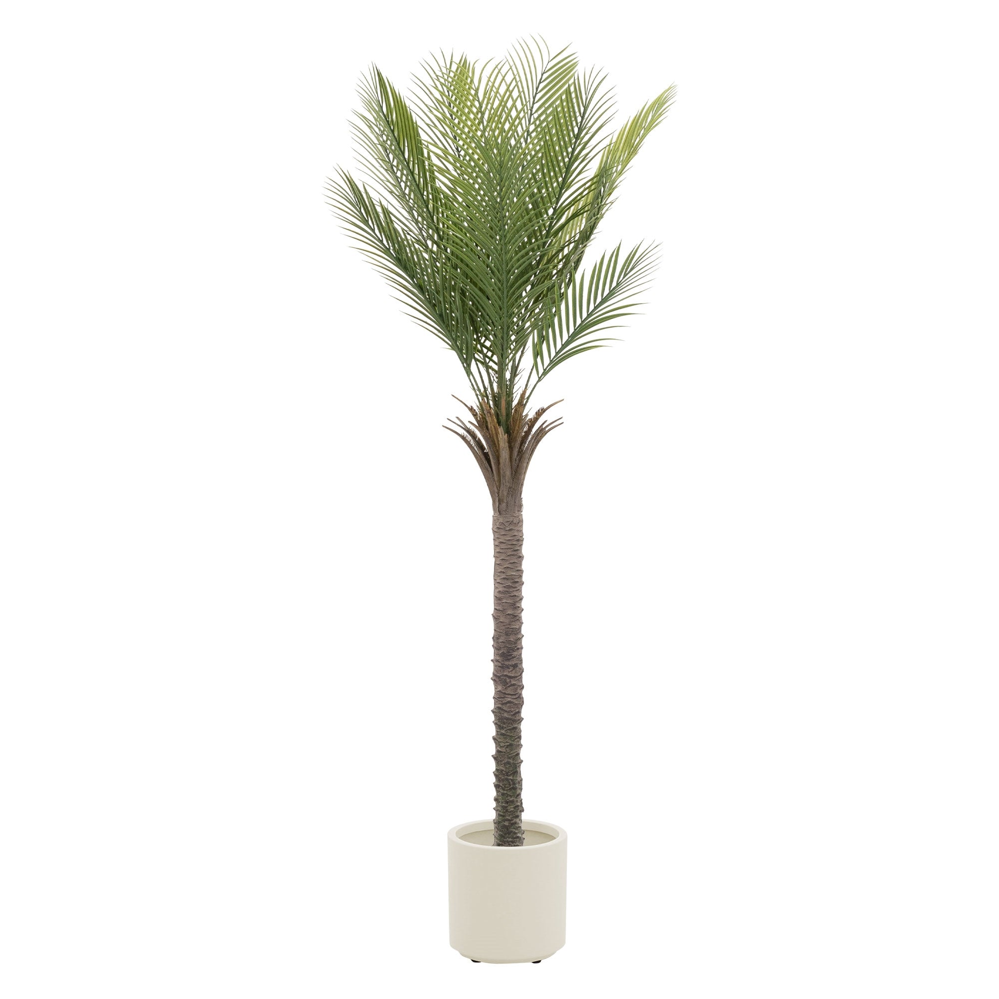 Kunstbaum Palme in einem weißen Topf, Höhe 180 cm.