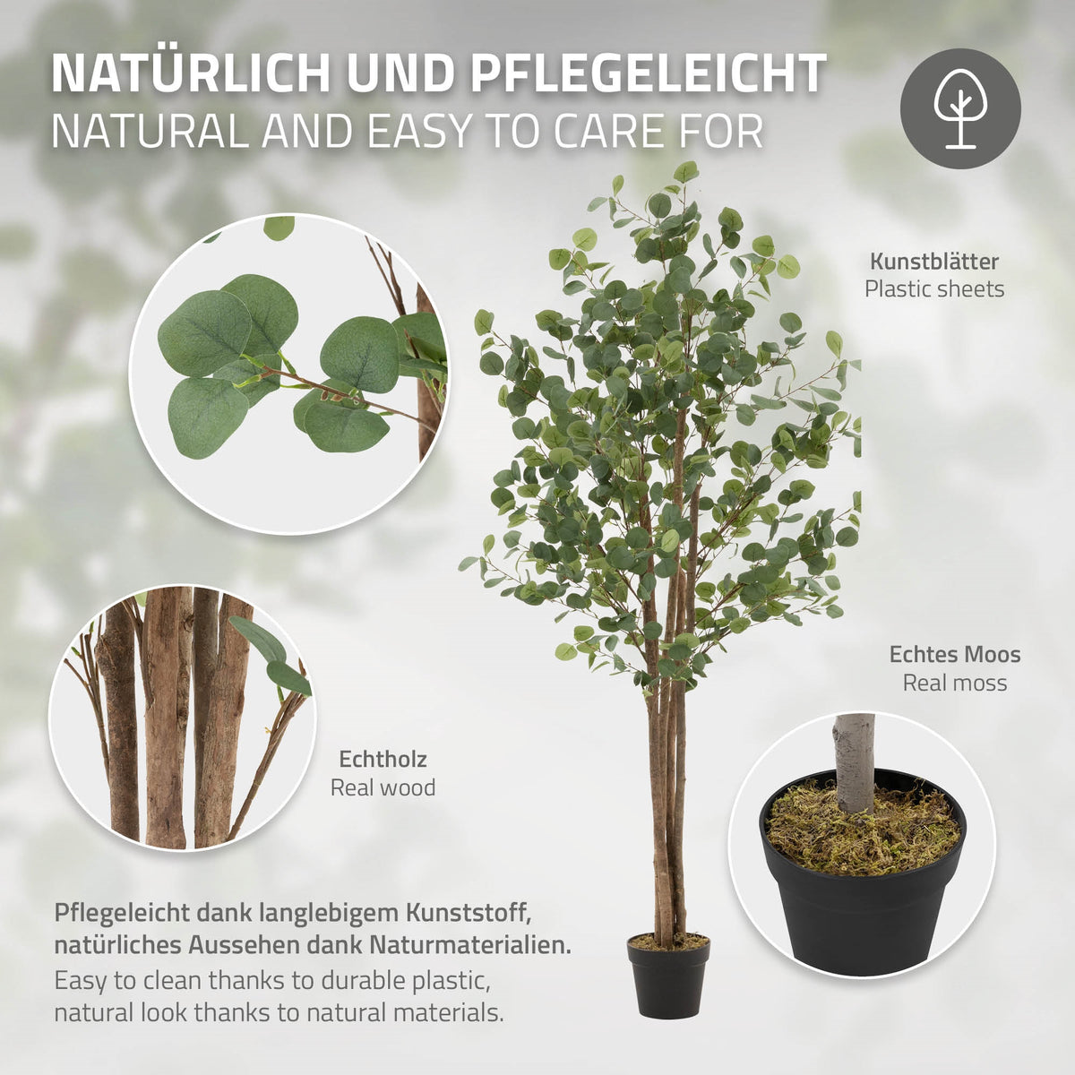 Informace o umělém stromu, materiálech a pokynech pro údržbu.