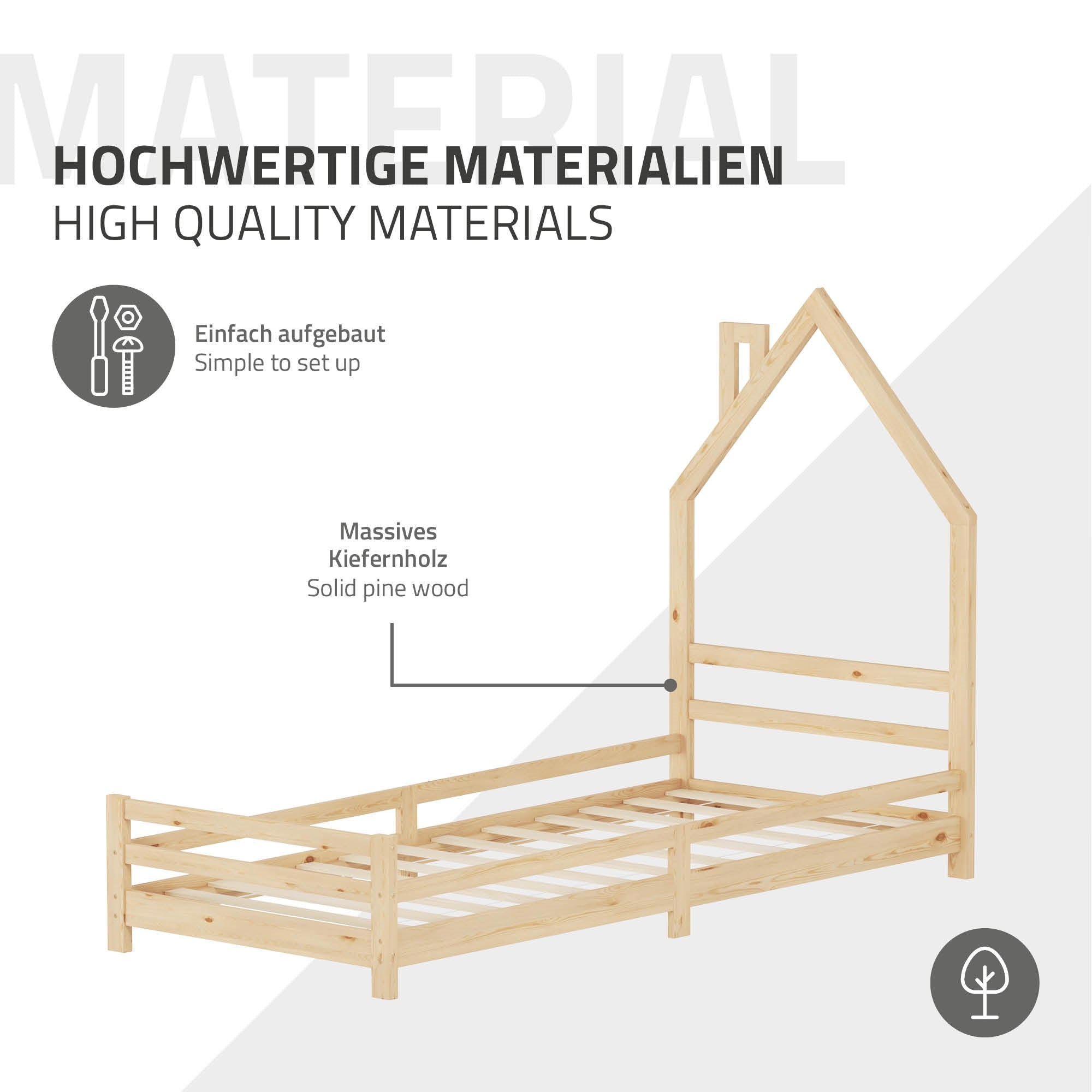Holzrahmen eines Kinderbettes aus massivem Kiefernholz.