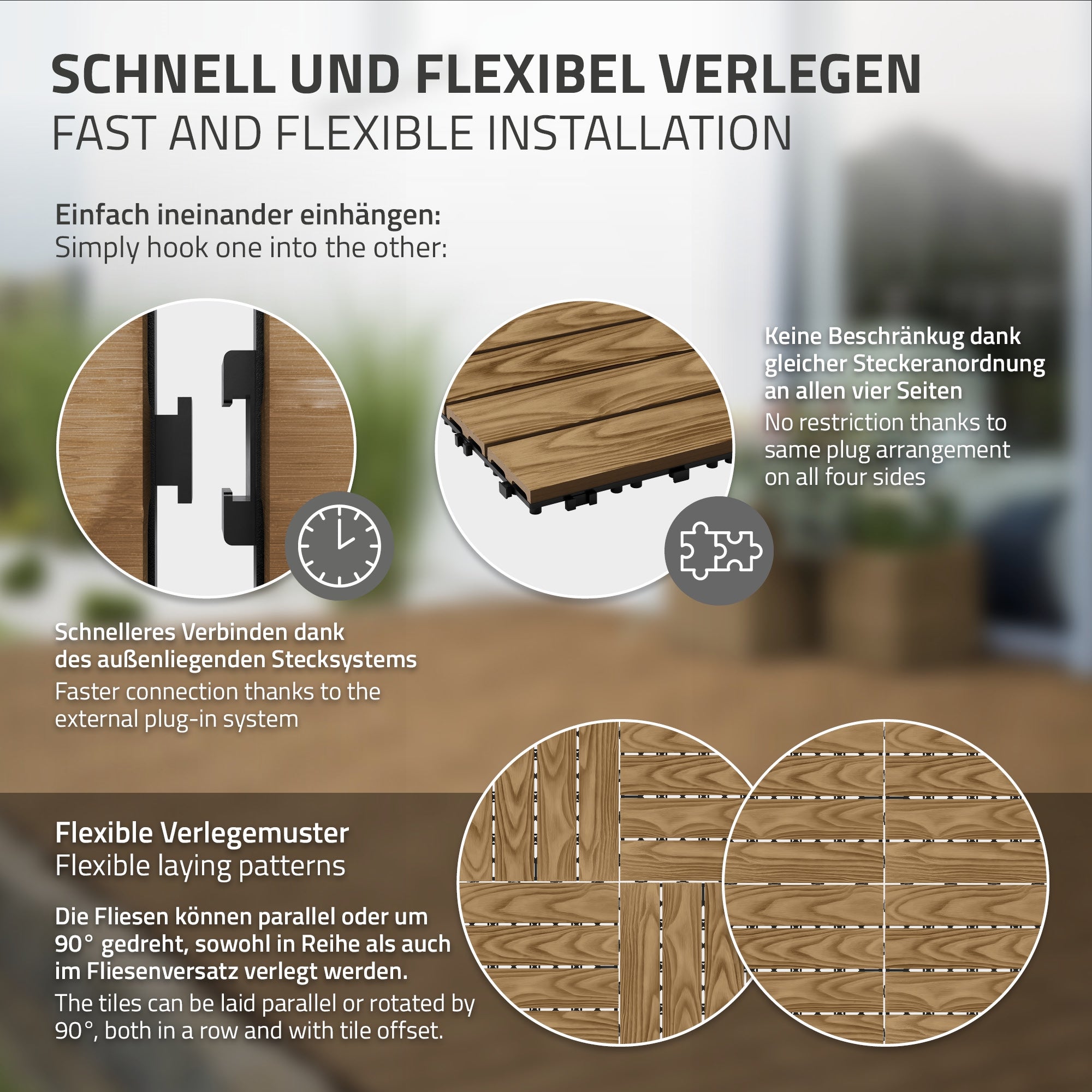 Grafik mit Informationen zur flexiblen Verlegung von Fliesen.