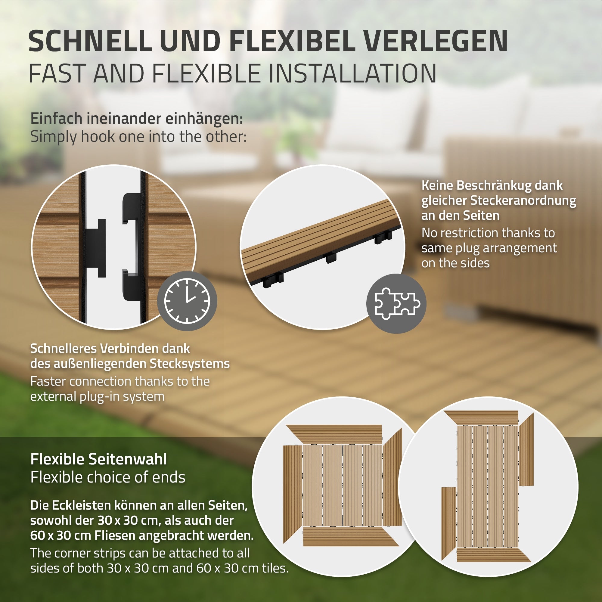 Grafik zur flexiblen Verlegung von WPC-Leisten.
