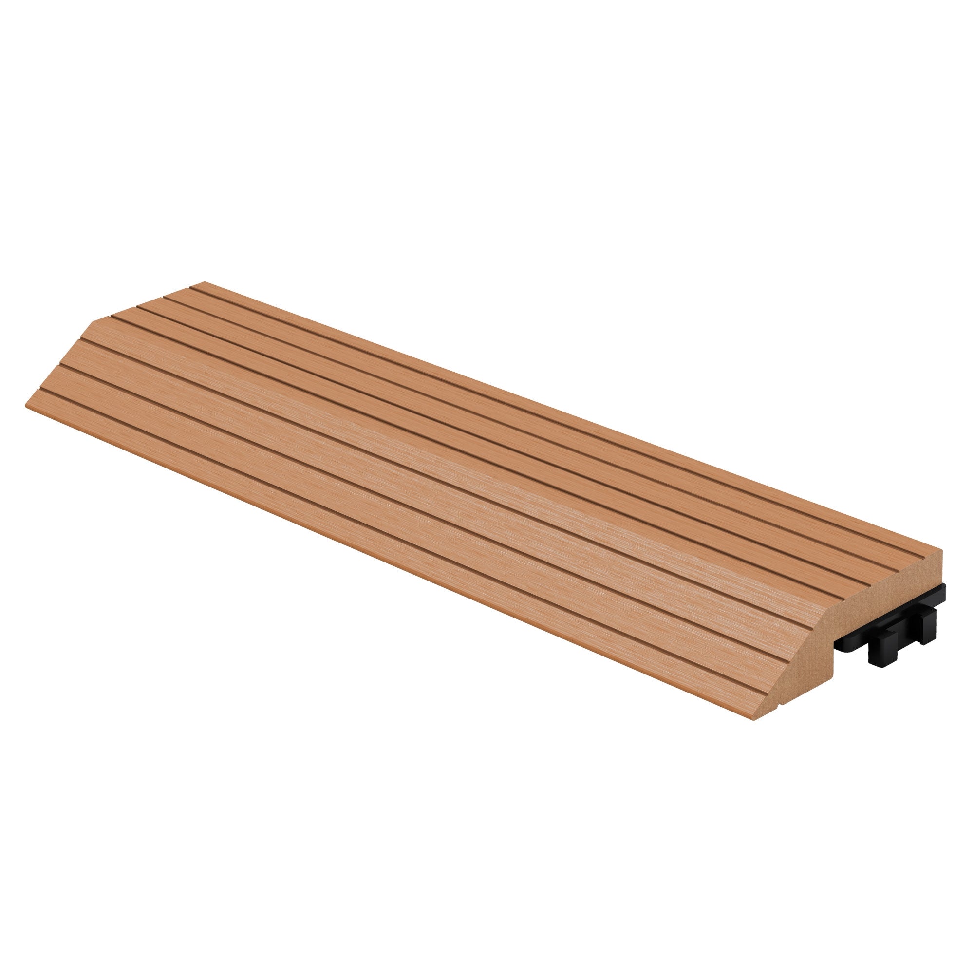 Holzplatte mit Rillen, rechteckig, in hellbrauner Farbe.