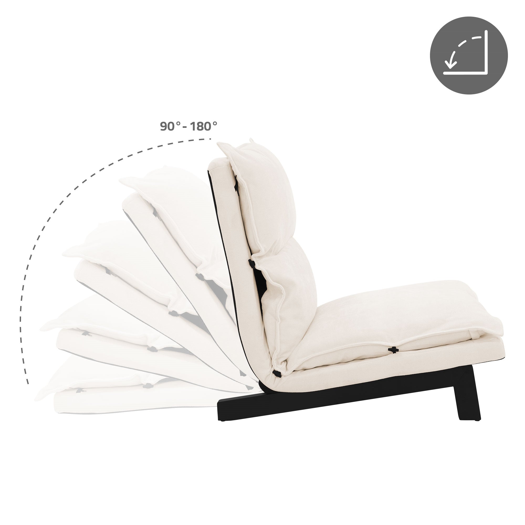 Sillón ajustable en diferentes posiciones, desde erguido hasta reclinado.