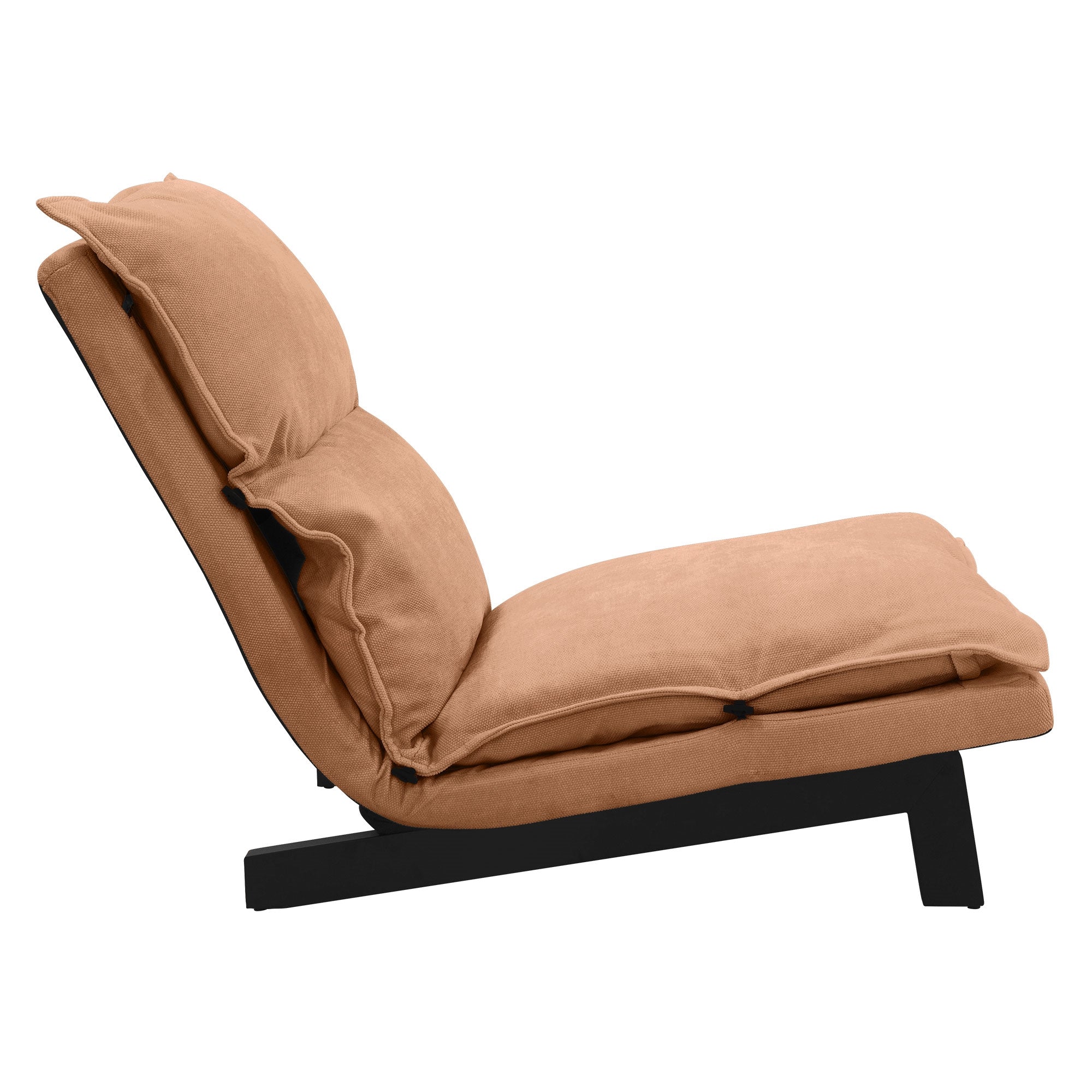 Side view of a brown sofa with adjustable backrest.