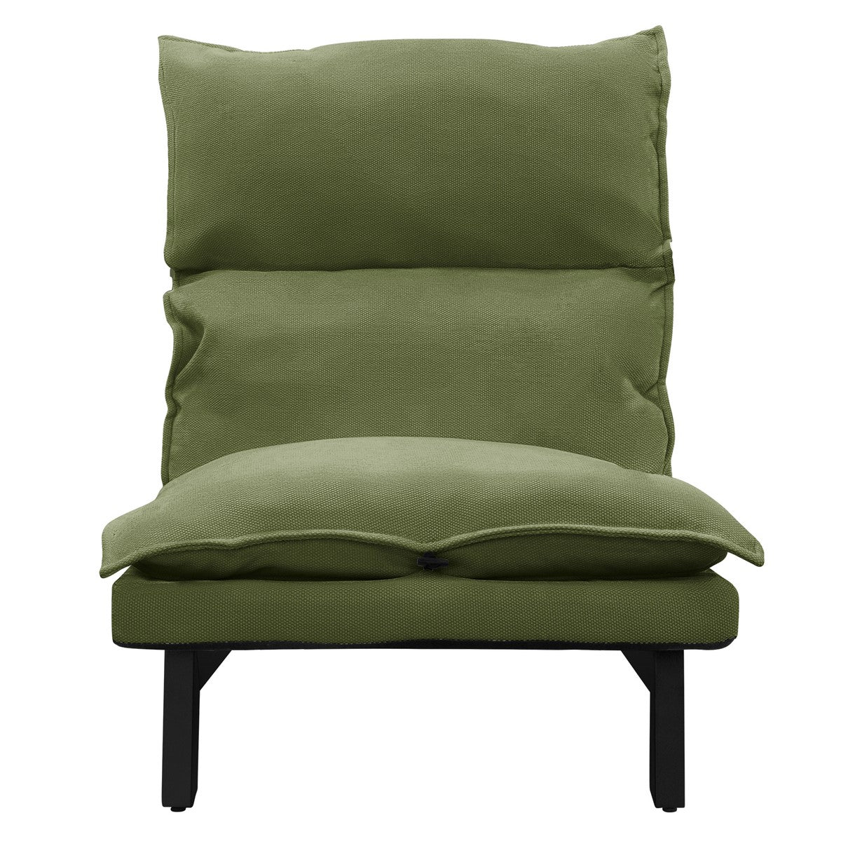 Front view of a green chair with two cushions.