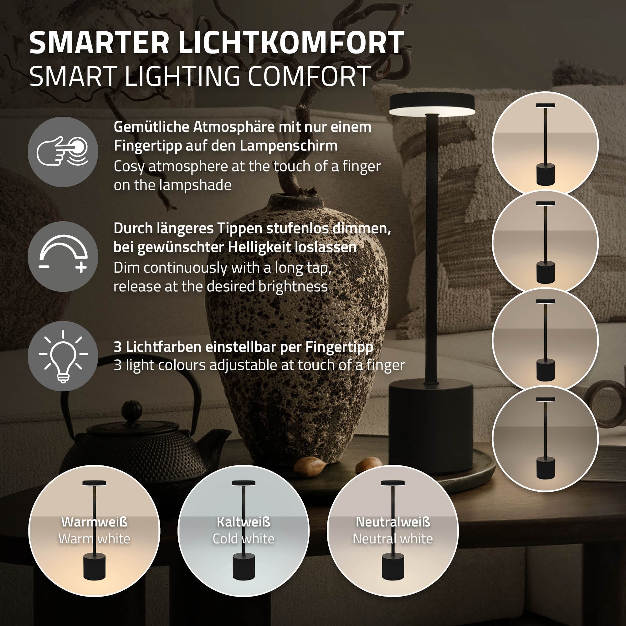 Un lampadaire avec différentes options d'éclairage et un design moderne.