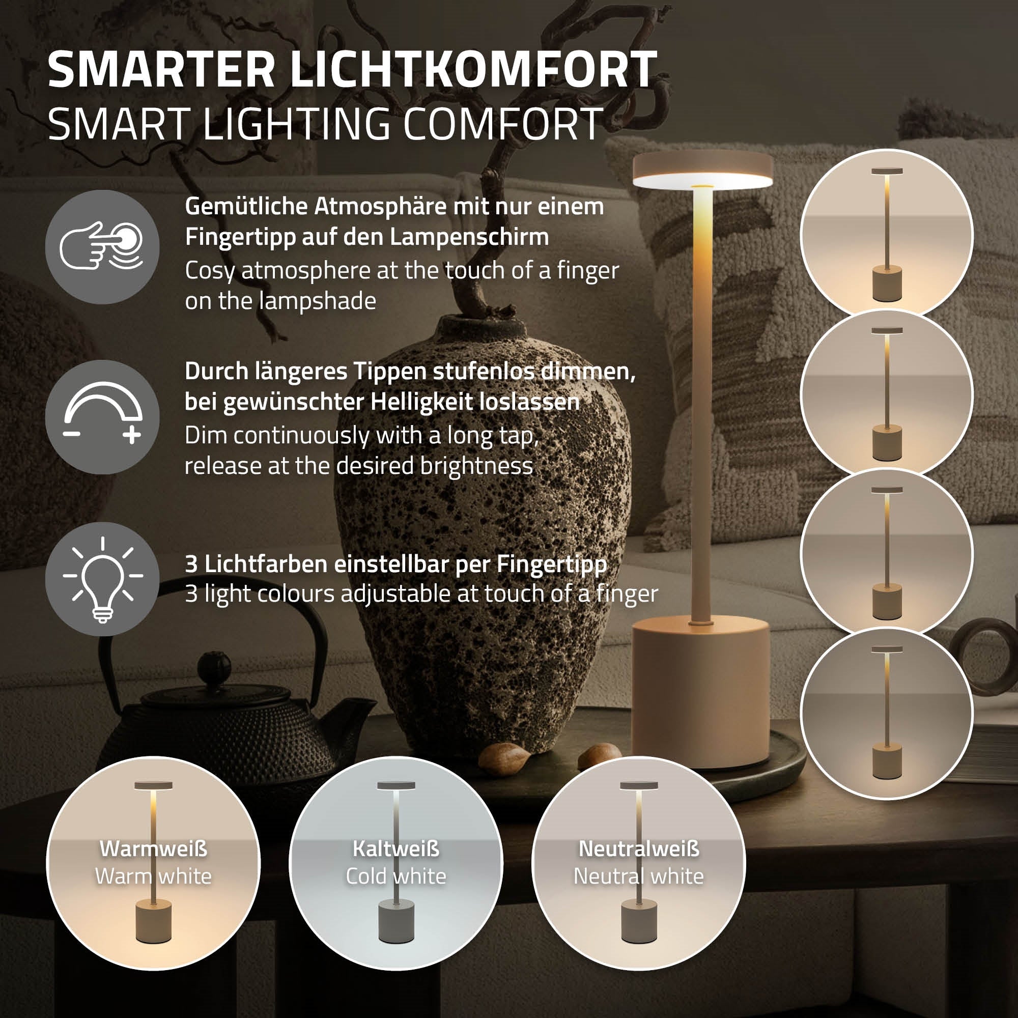Lampe avec lumière dimmable et différentes températures de couleur.