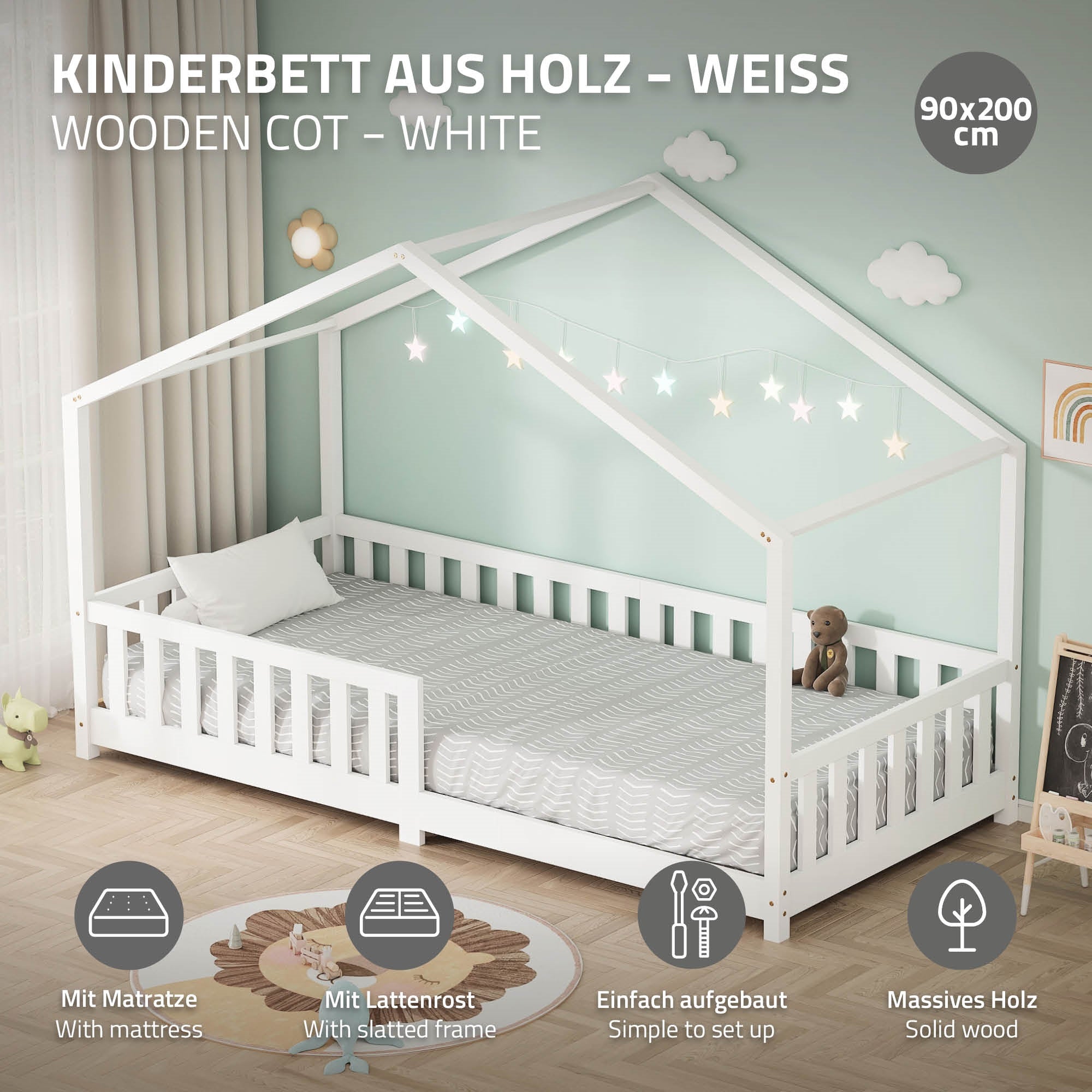 Kaltschaummatratze mit waschbarem Bezug und Reißverschluss.