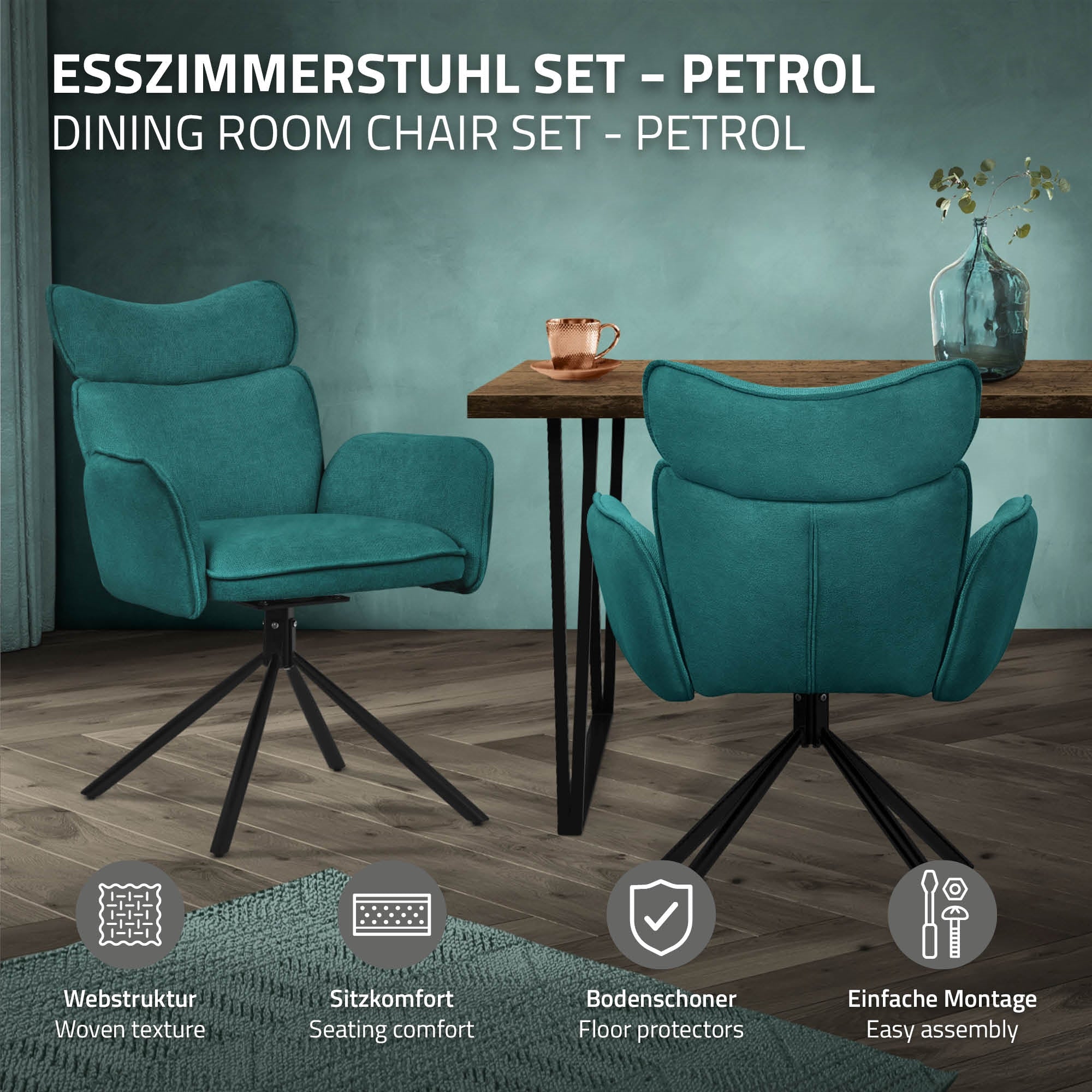 Chaise de salle à manger verte dans une pièce avec une table et une décoration.