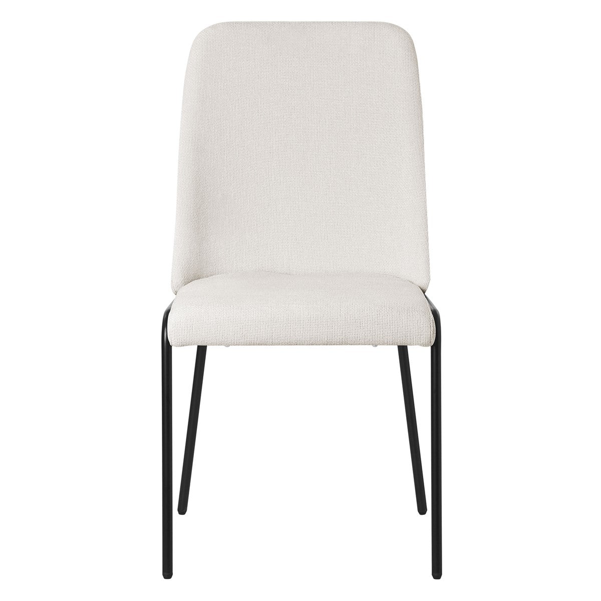 Vooraanzicht van een witte stoel met een zwart frame.