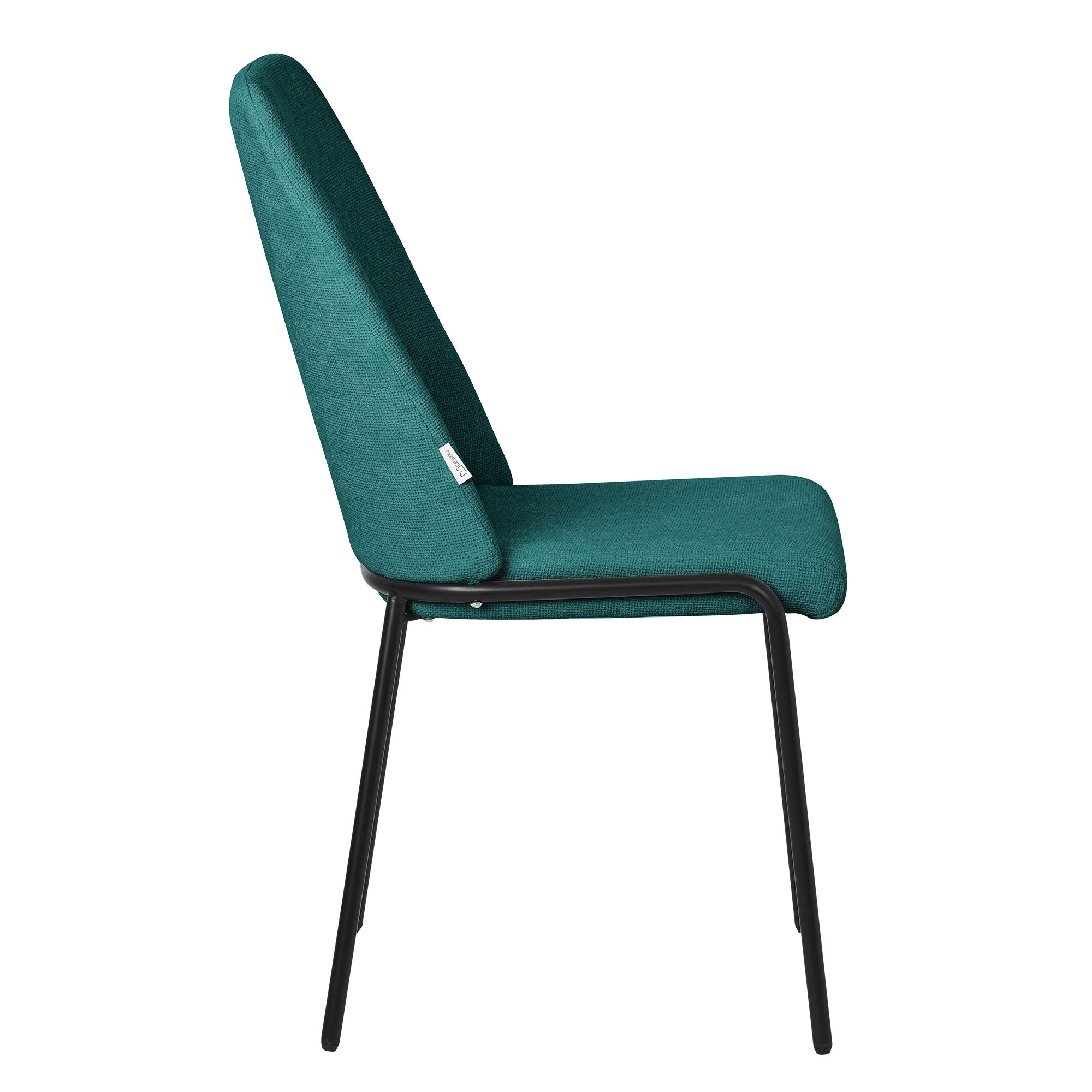 Una silla verde con respaldo alto y estructura negra.