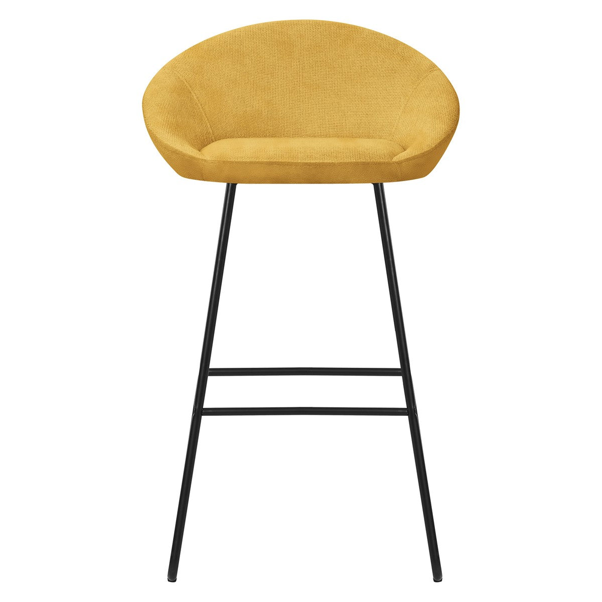 Barhocker in gelber Farbe, mit runder Sitzfläche und schwarzem Gestell.