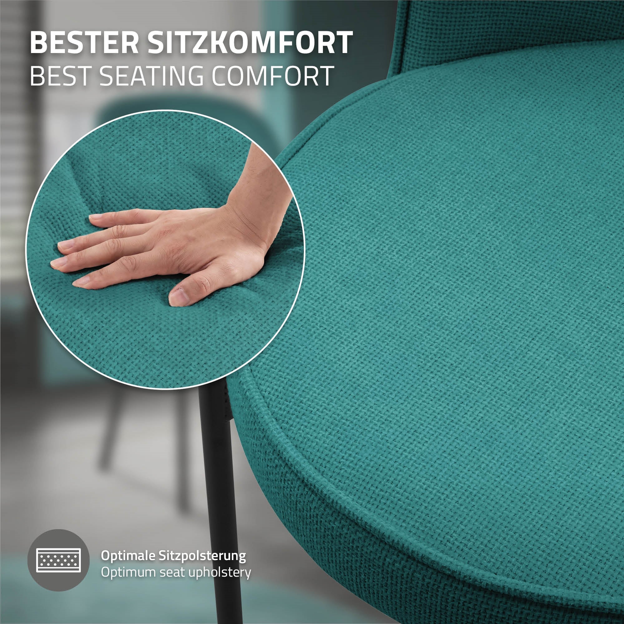 Una mano preme su una seduta imbottita di una sedia.