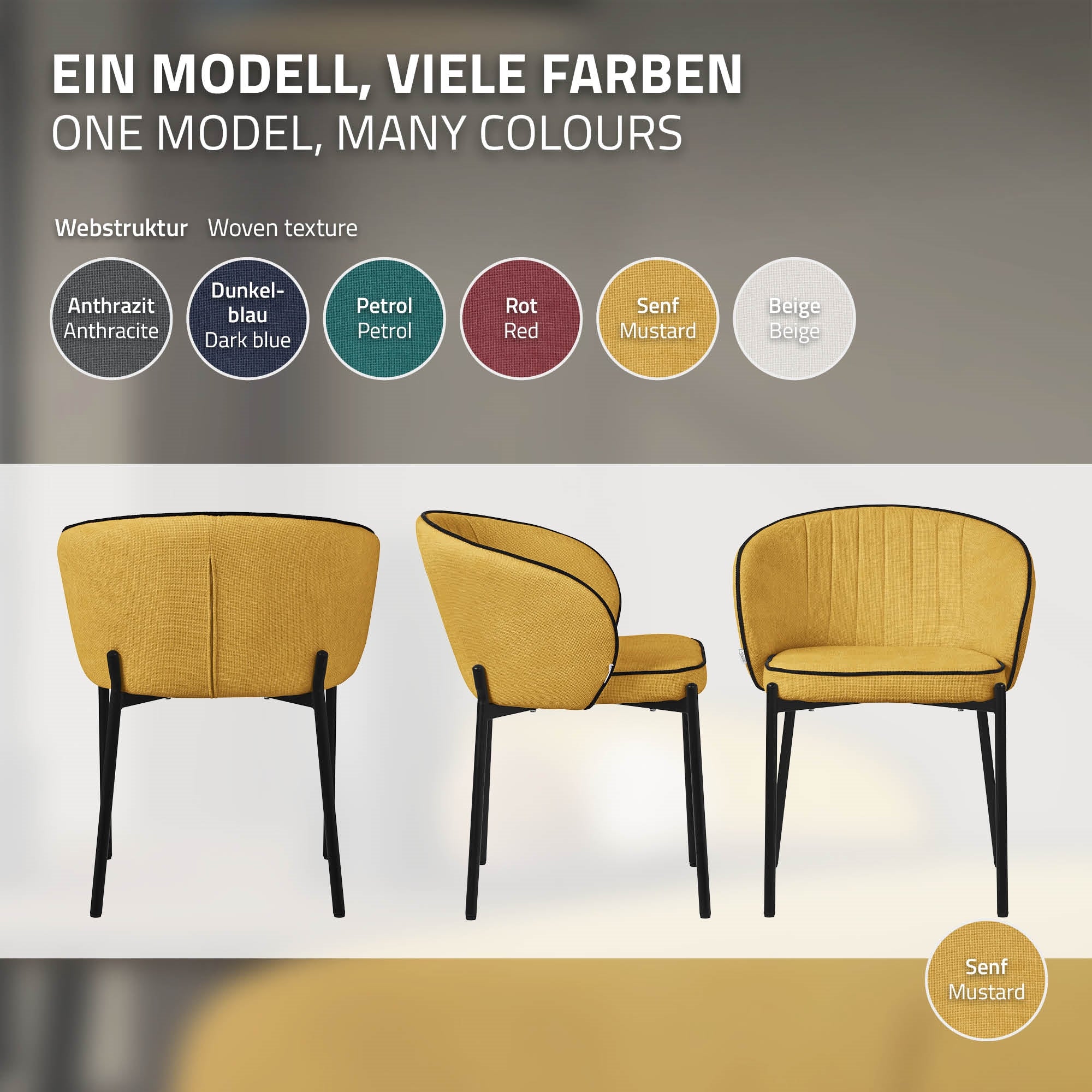 Chair in yellow color, various color options listed.