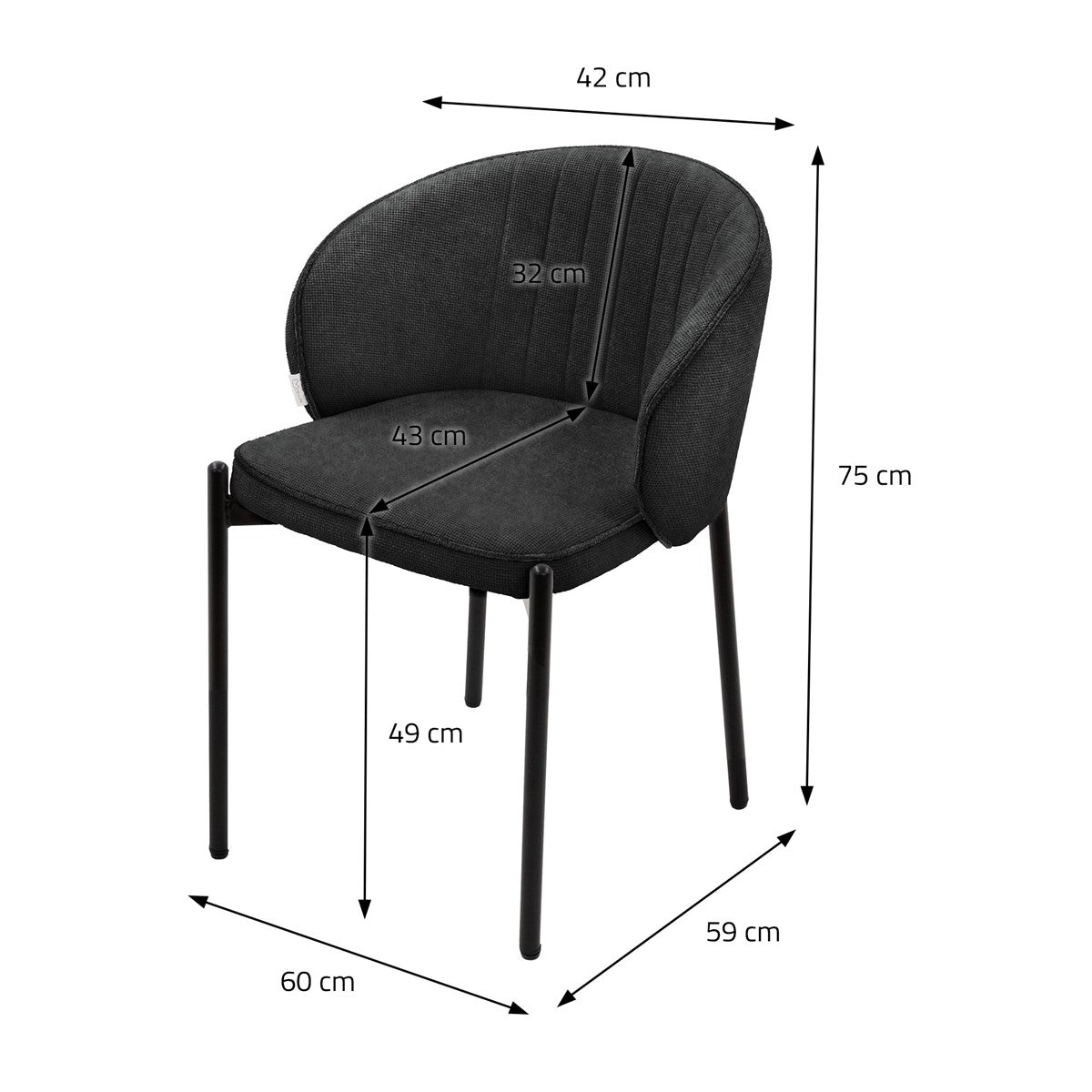 Dimensioned drawing of an anthracite chair with measurements in centimeters.