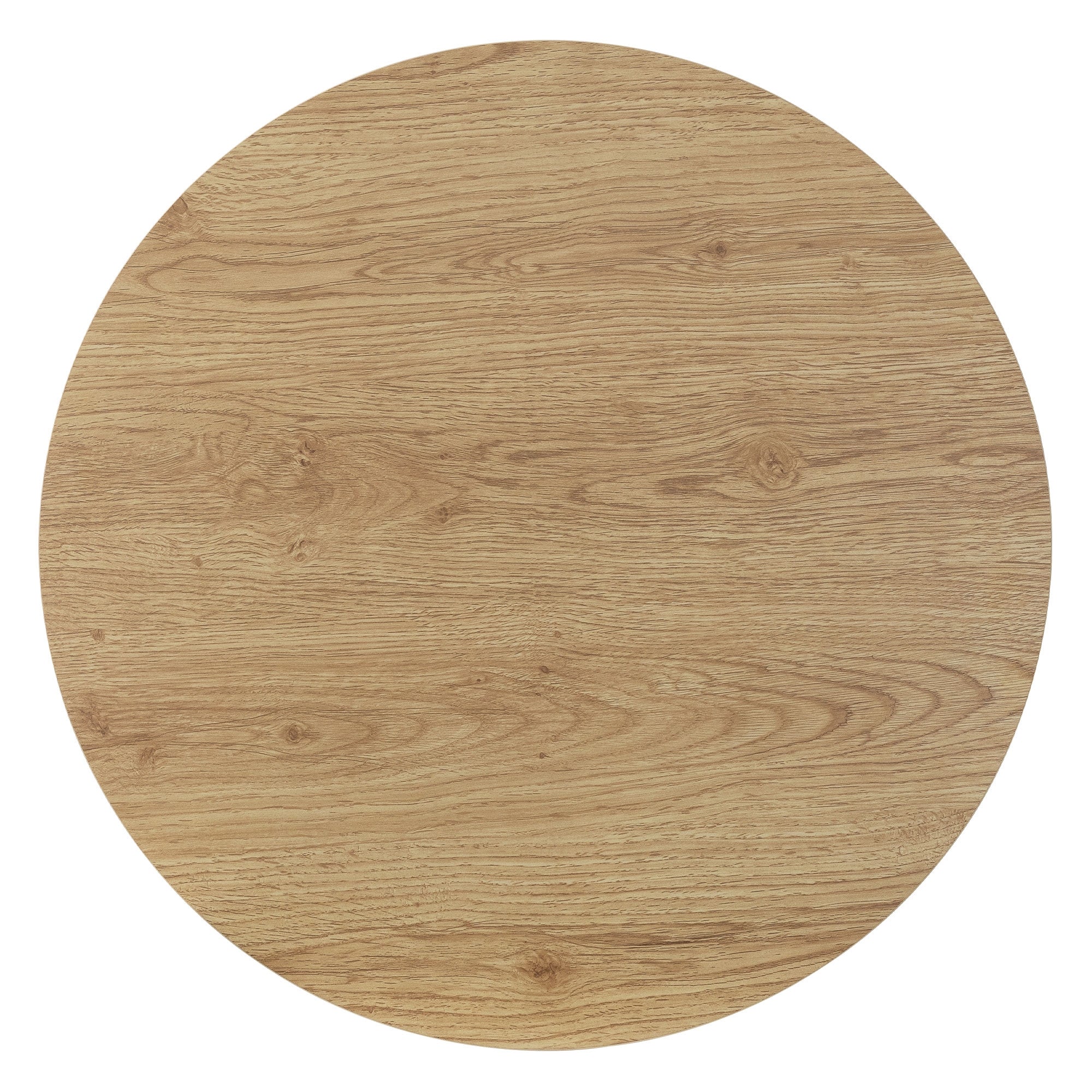 Obenansicht des runden Holztisches mit einer glatten Oberfläche.