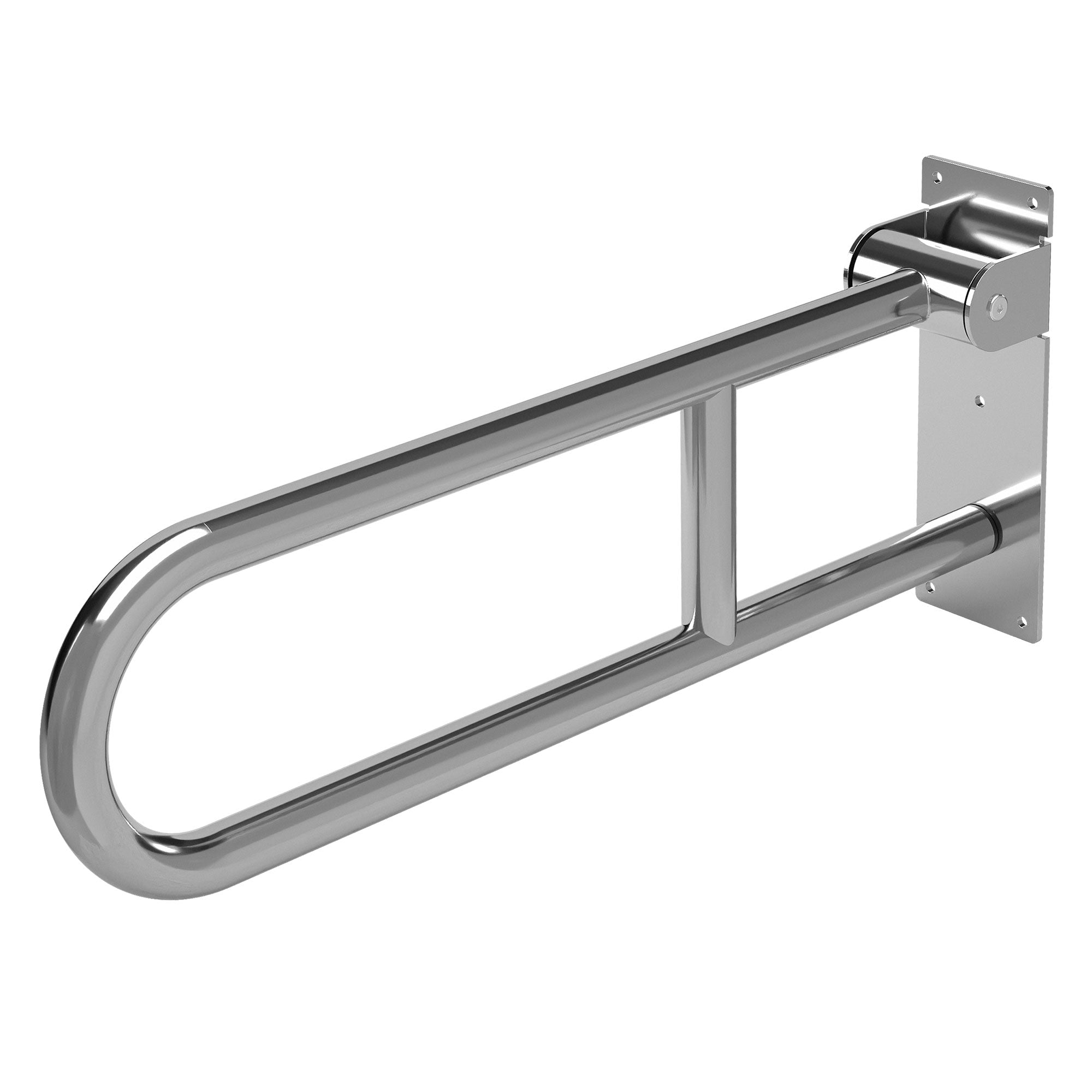 Wandgriff aus verchromtem Metall, an einer Wand montiert.