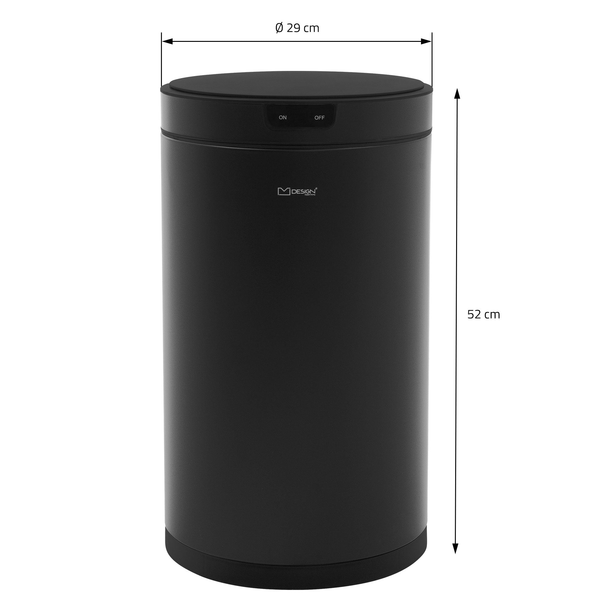 Cestino della spazzatura nero con dimensioni: Ø 29 cm, altezza 52 cm.