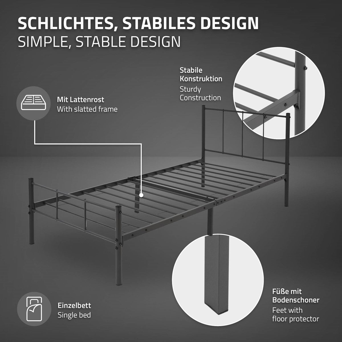 Estructura de cama con una construcción resistente y protectores para el suelo.