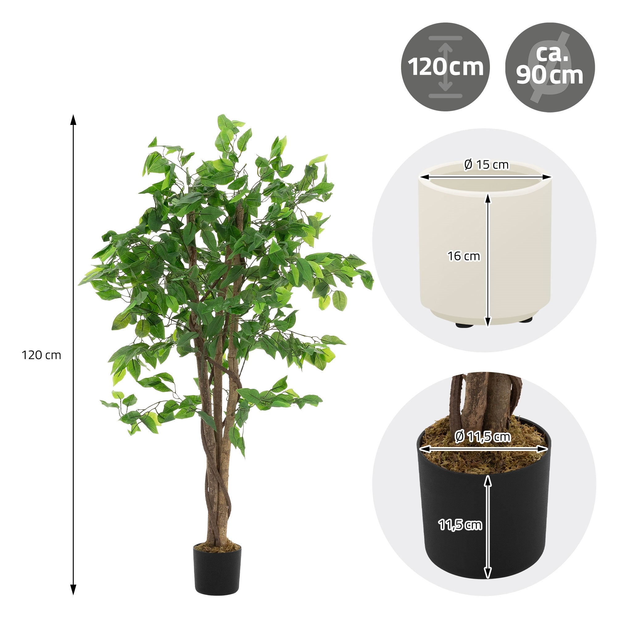 Measurements of an artificial tree in different views.