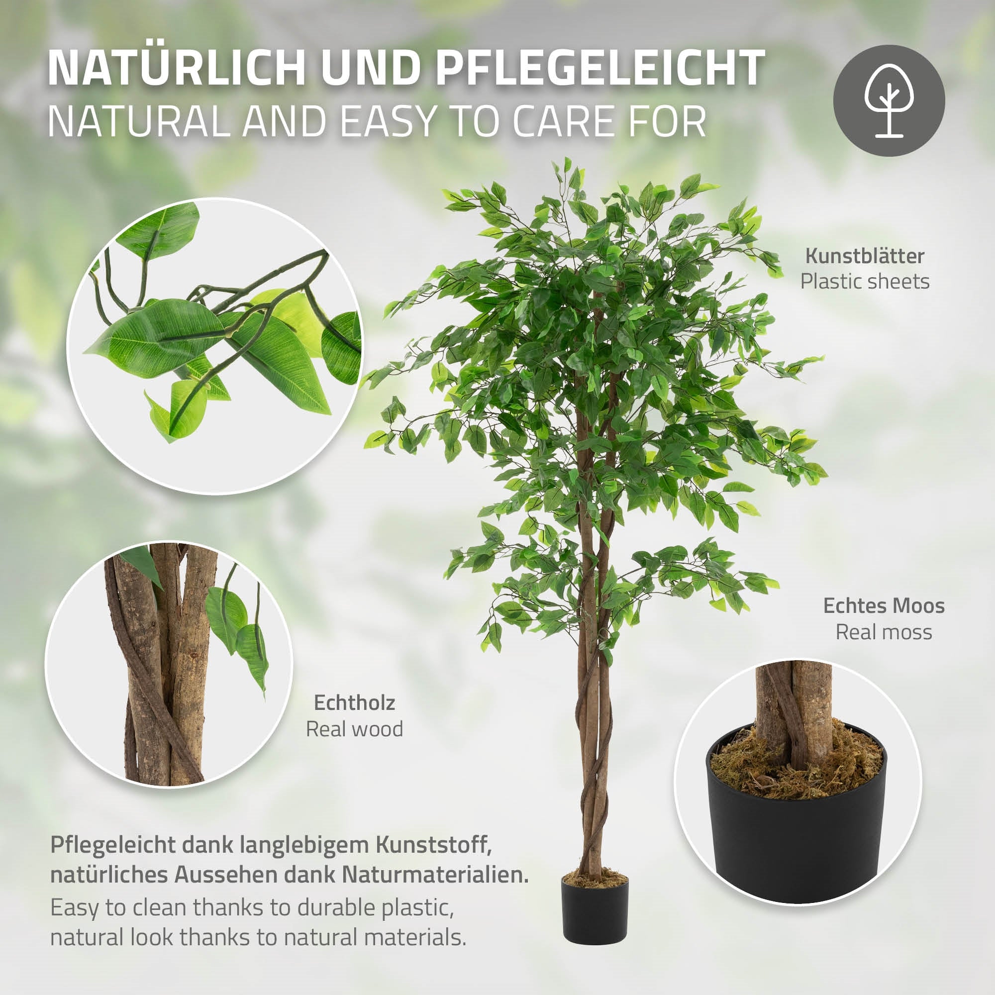 Grafica con informazioni su un albero artificiale e i suoi materiali.