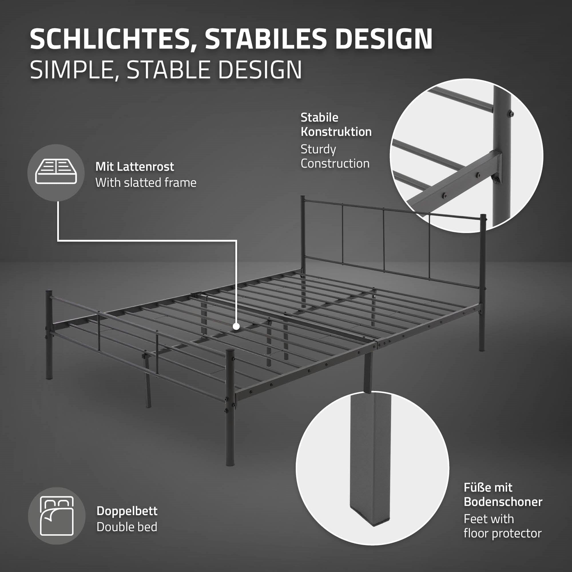 Bettgestell mit stabiler Konstruktion und Lattenslatten.