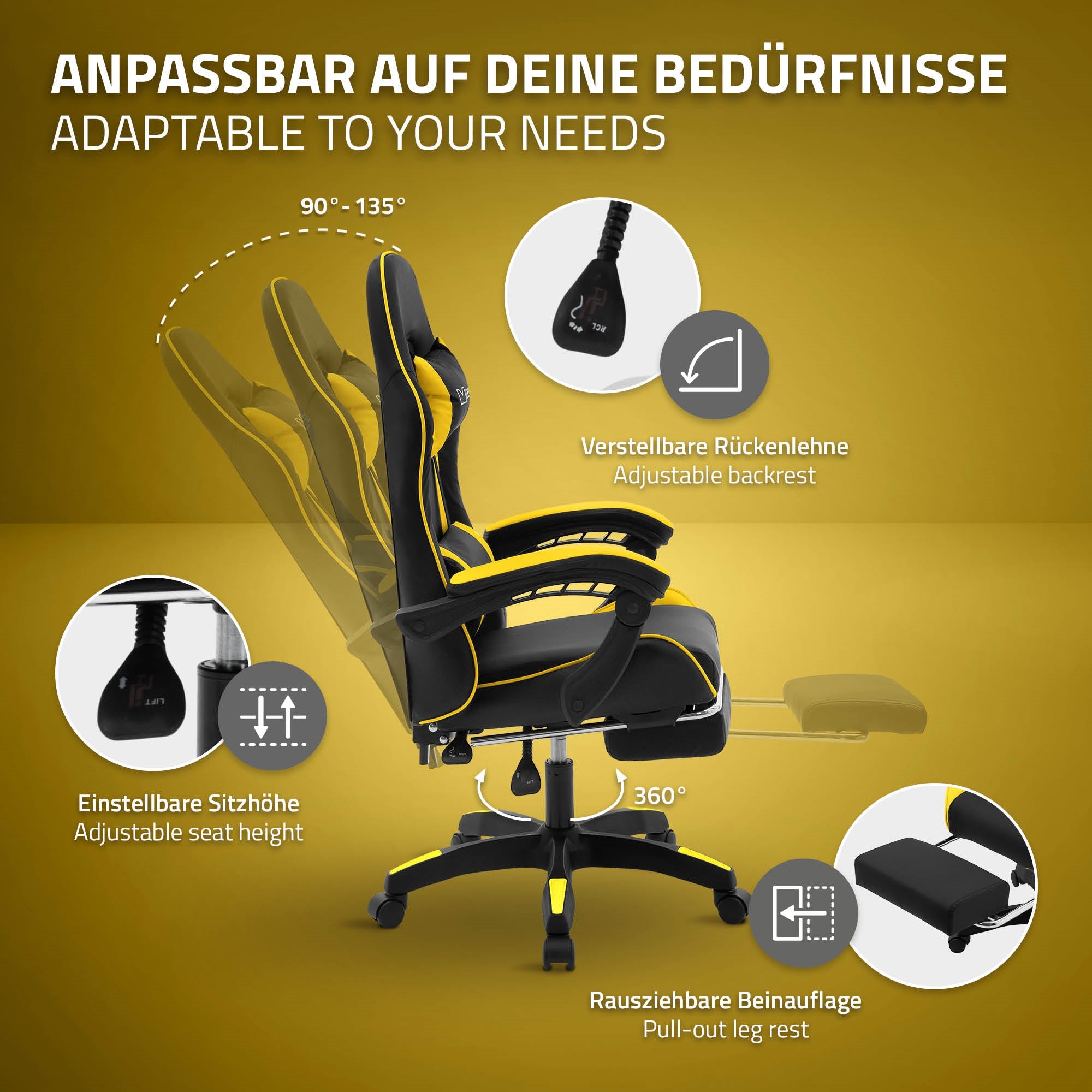 Bürostuhl mit verstellbarer Rückenlehne und Sitzhöhe.