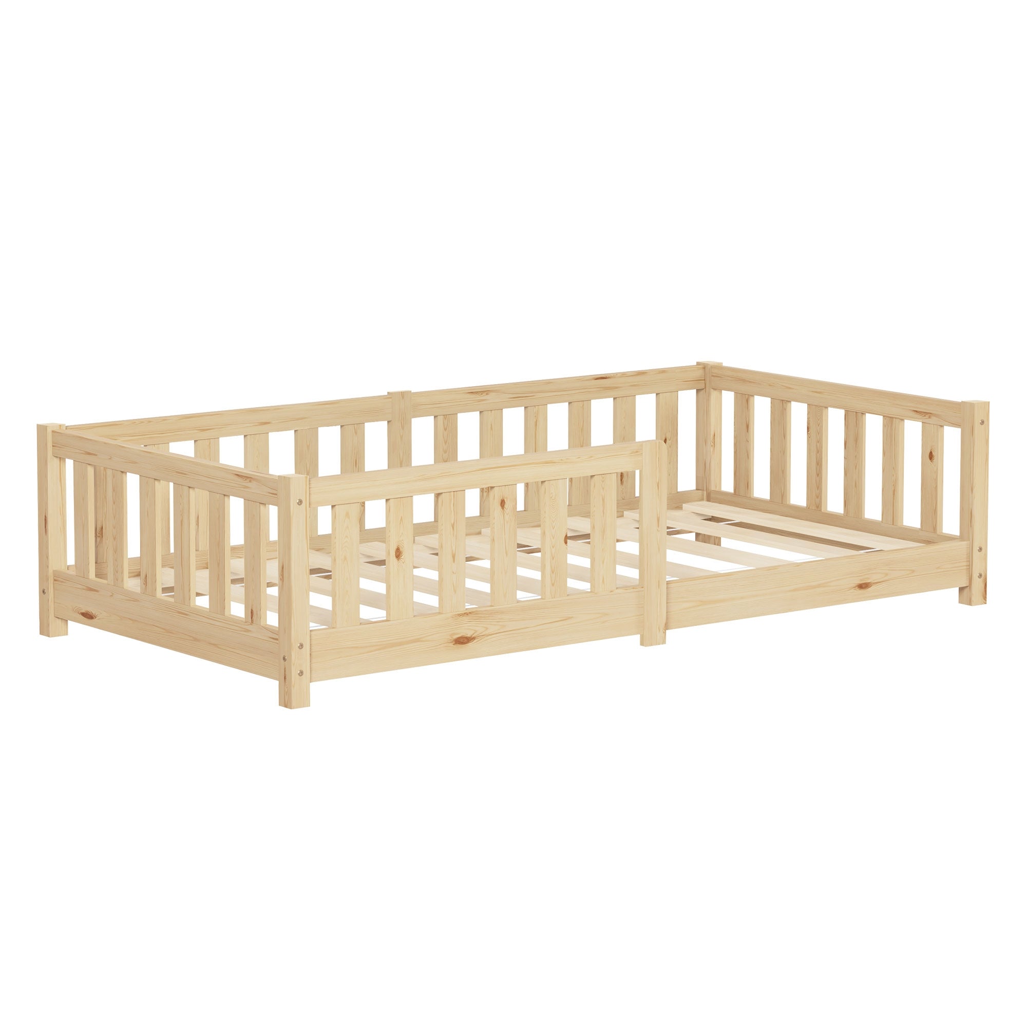 Naturfarbenes Holz-Kinderbett ohne Matratze, 80x160 cm.