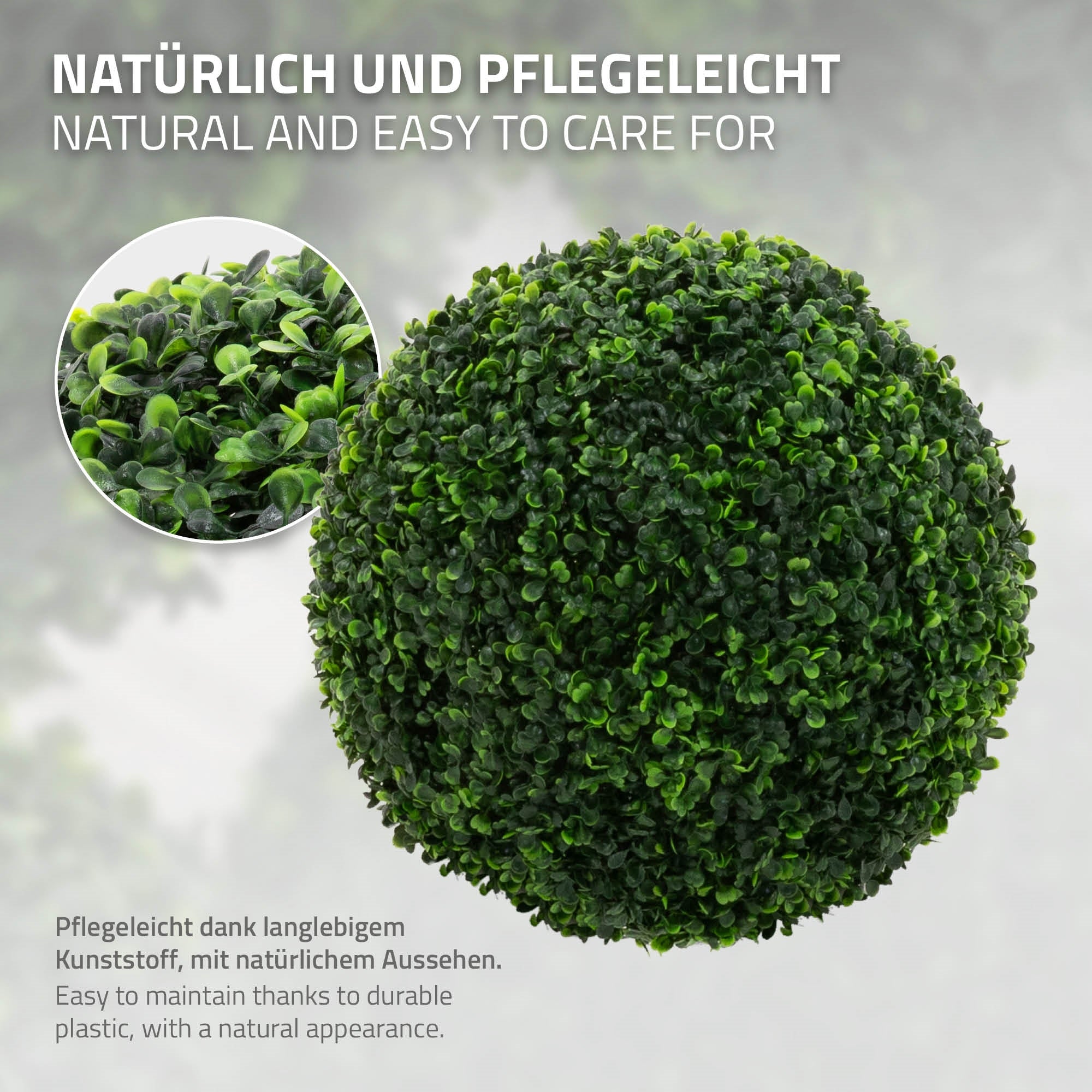 Pianta rotonda e verde in plastica con aspetto naturale.