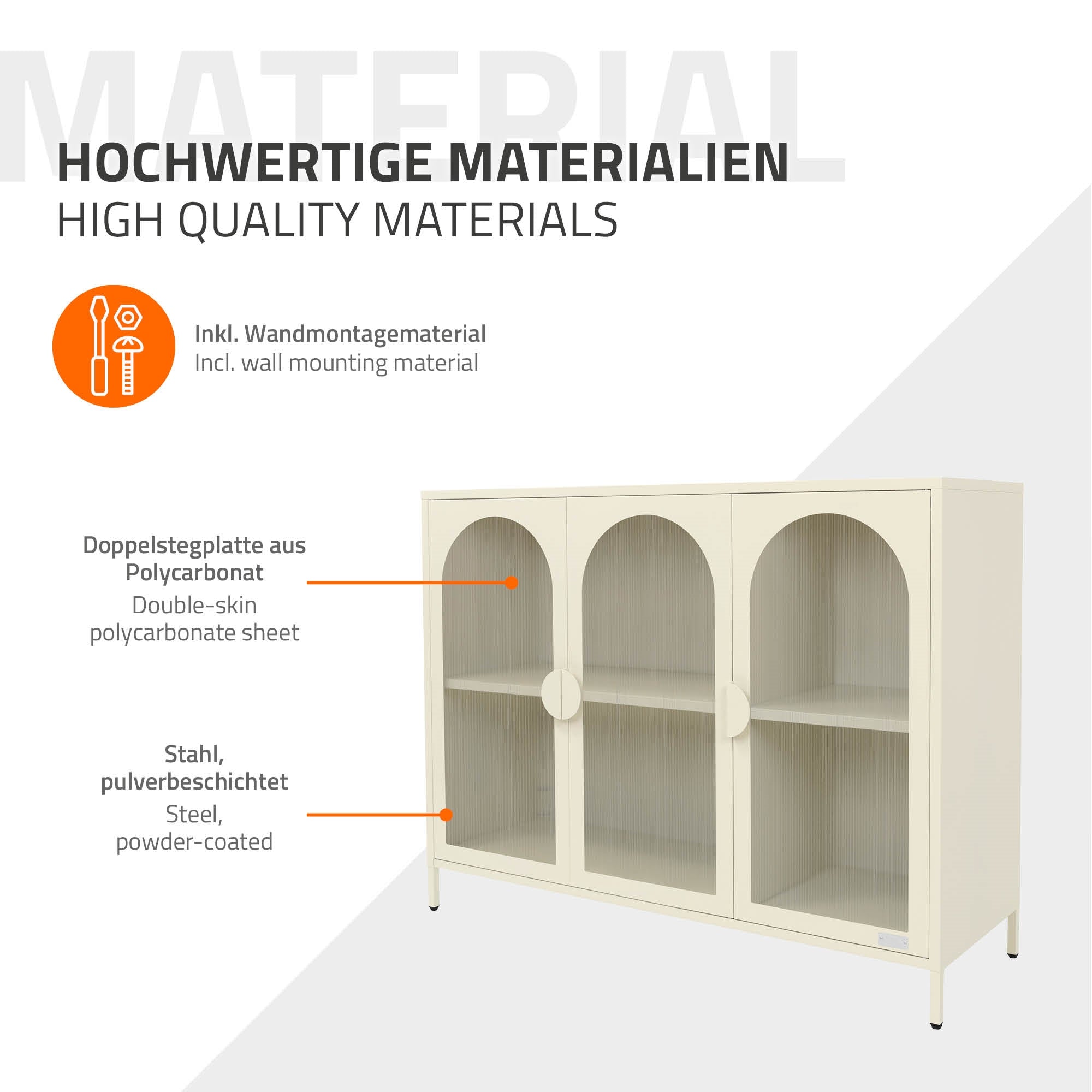 Armoire en acier revêtu de poudre avec trois compartiments.