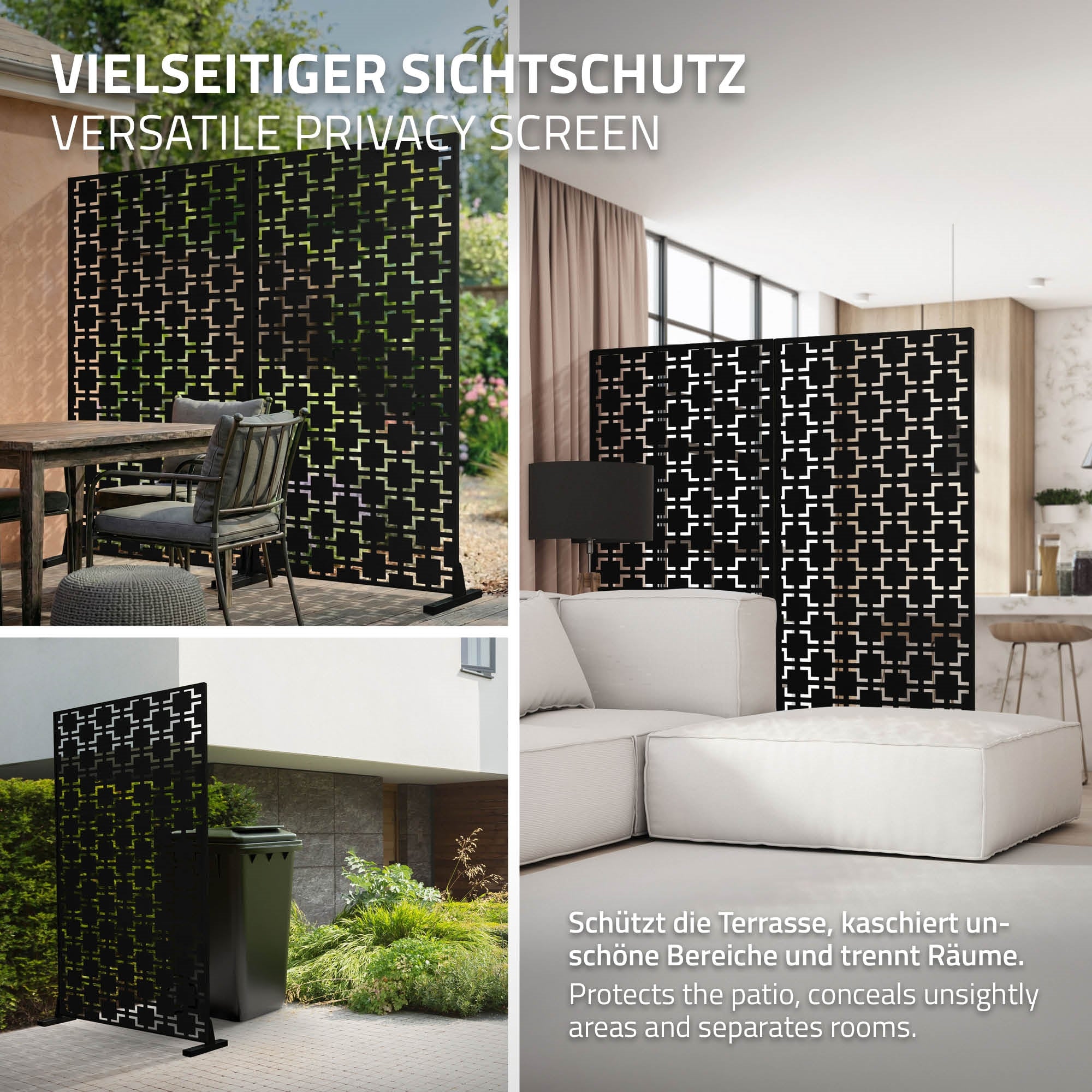 Versatile privacy screen in various areas.