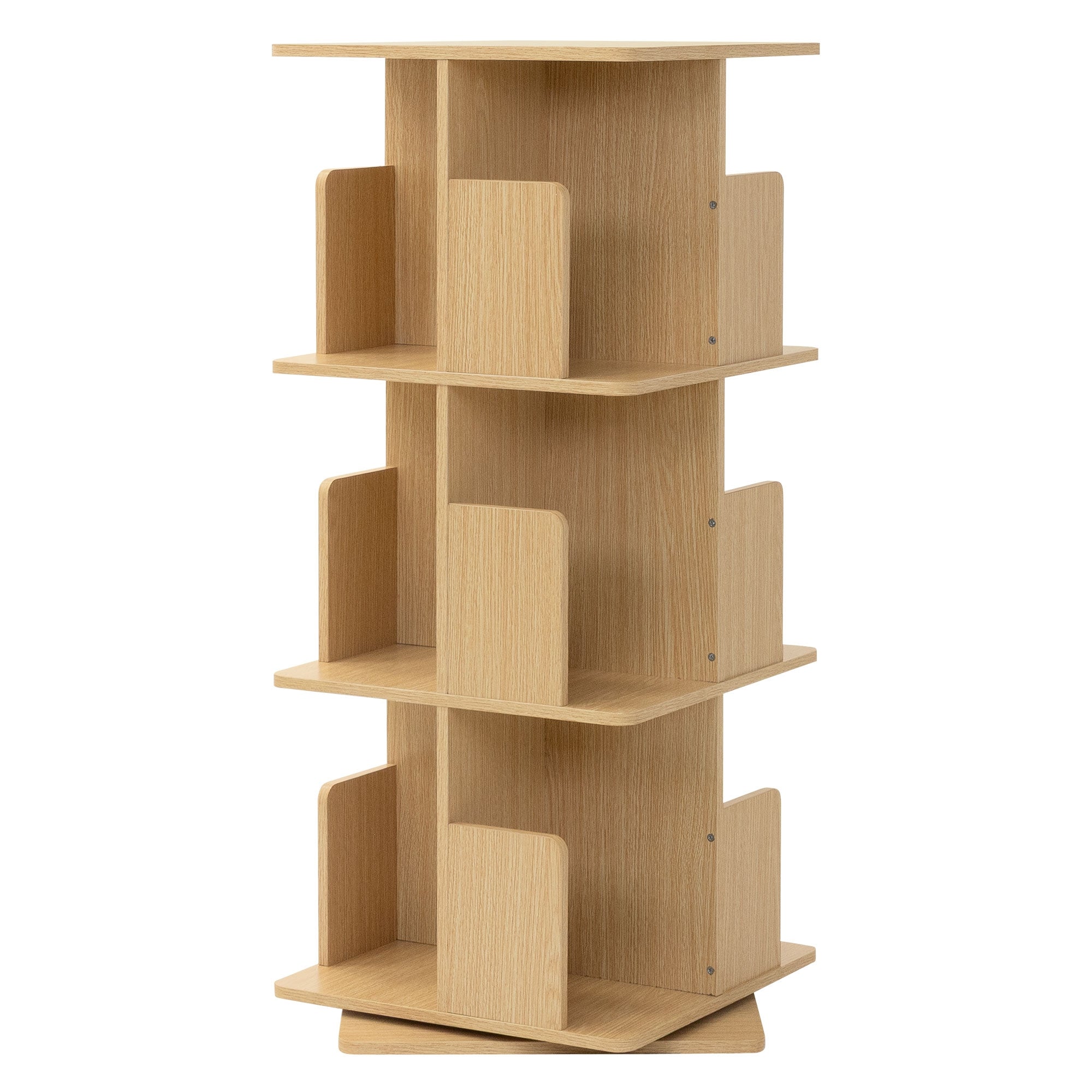 Mensola in legno dal design chiaro, con diversi scomparti, su uno sfondo bianco.