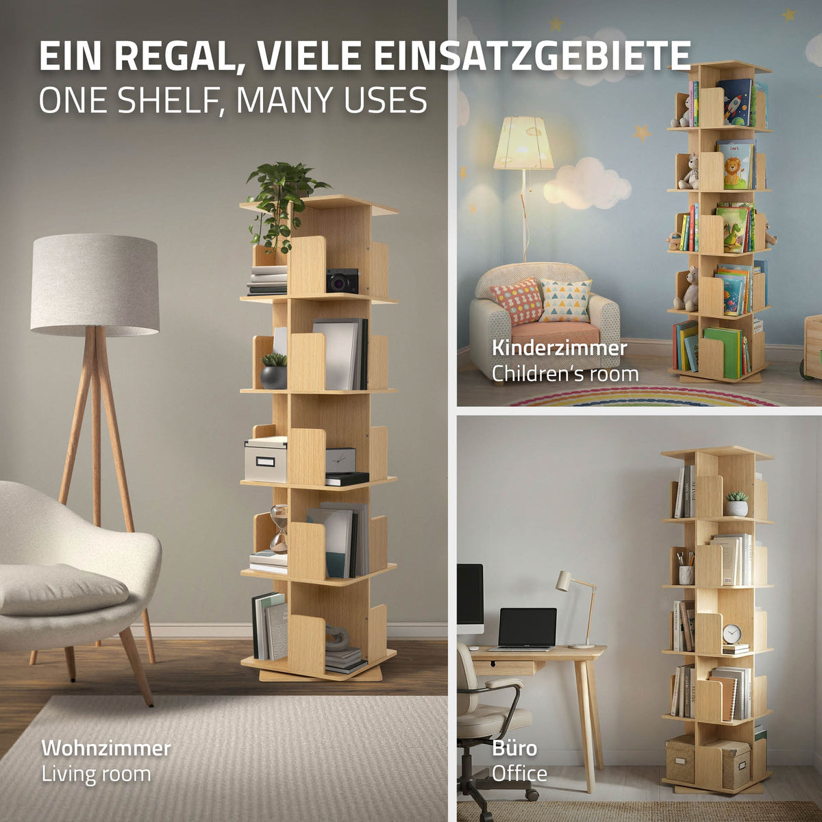 A shelf with multiple compartments in a living space, next to a lamp.