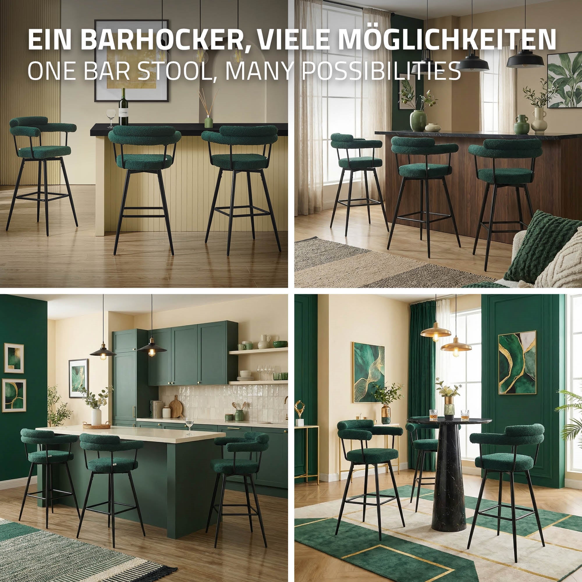 Verschiedene Ansichten eines Barhockers in einem eleganten Raum.