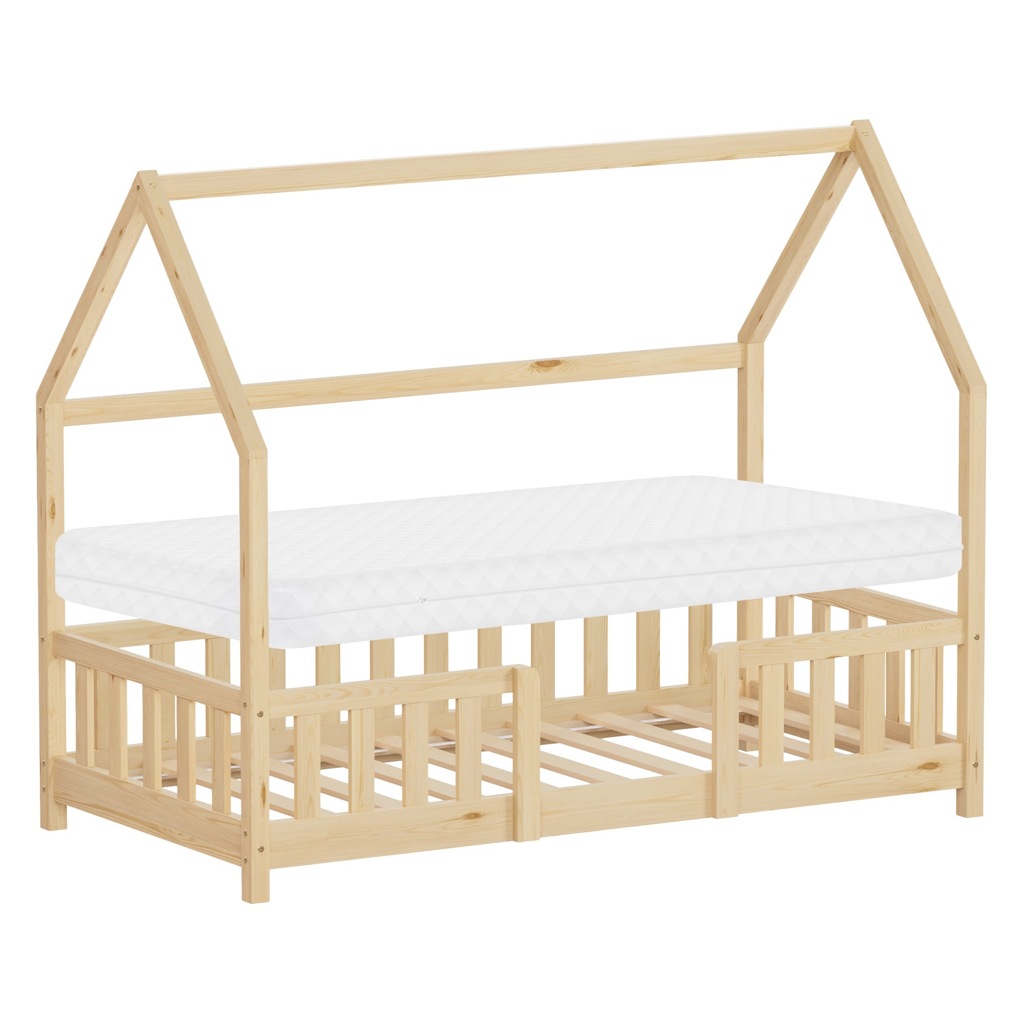 Wooden frame for children's bed in house shape, without mattress.