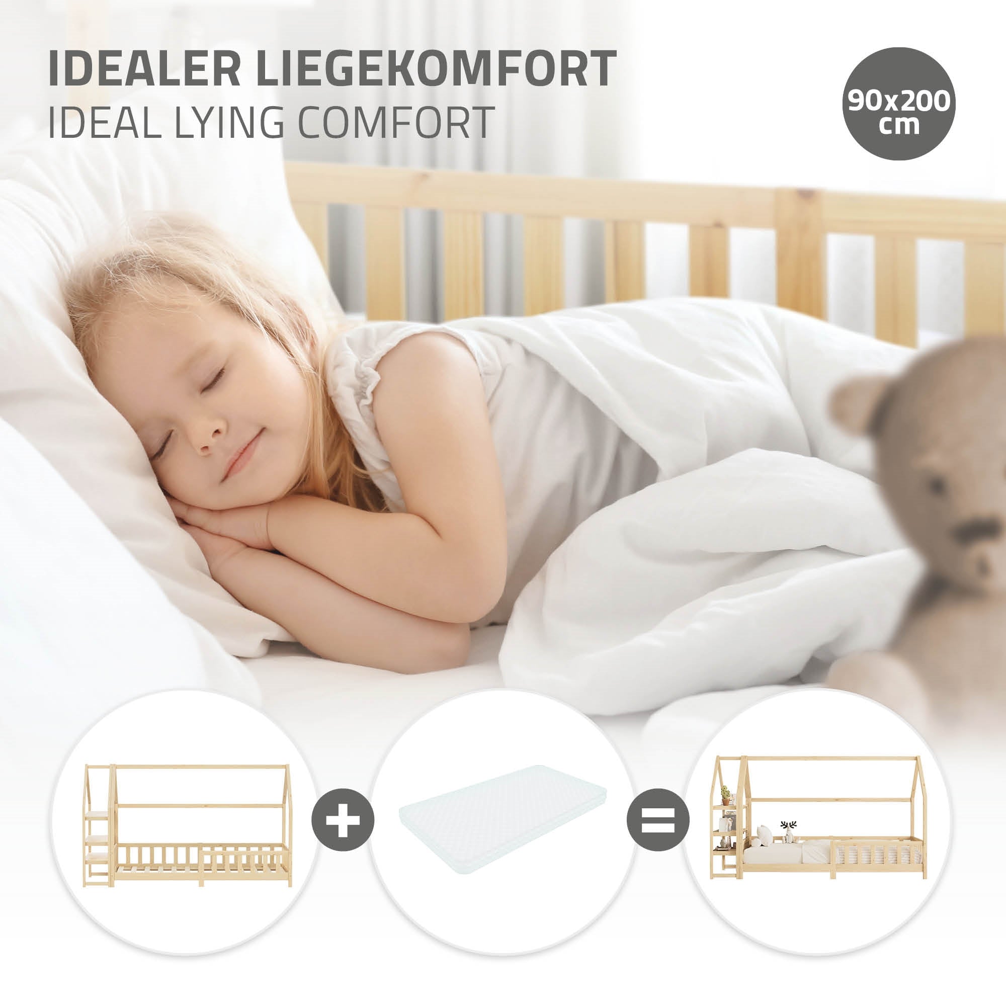 Ein schlafendes Kind in einem Bett mit einem weißen Bettzeug.