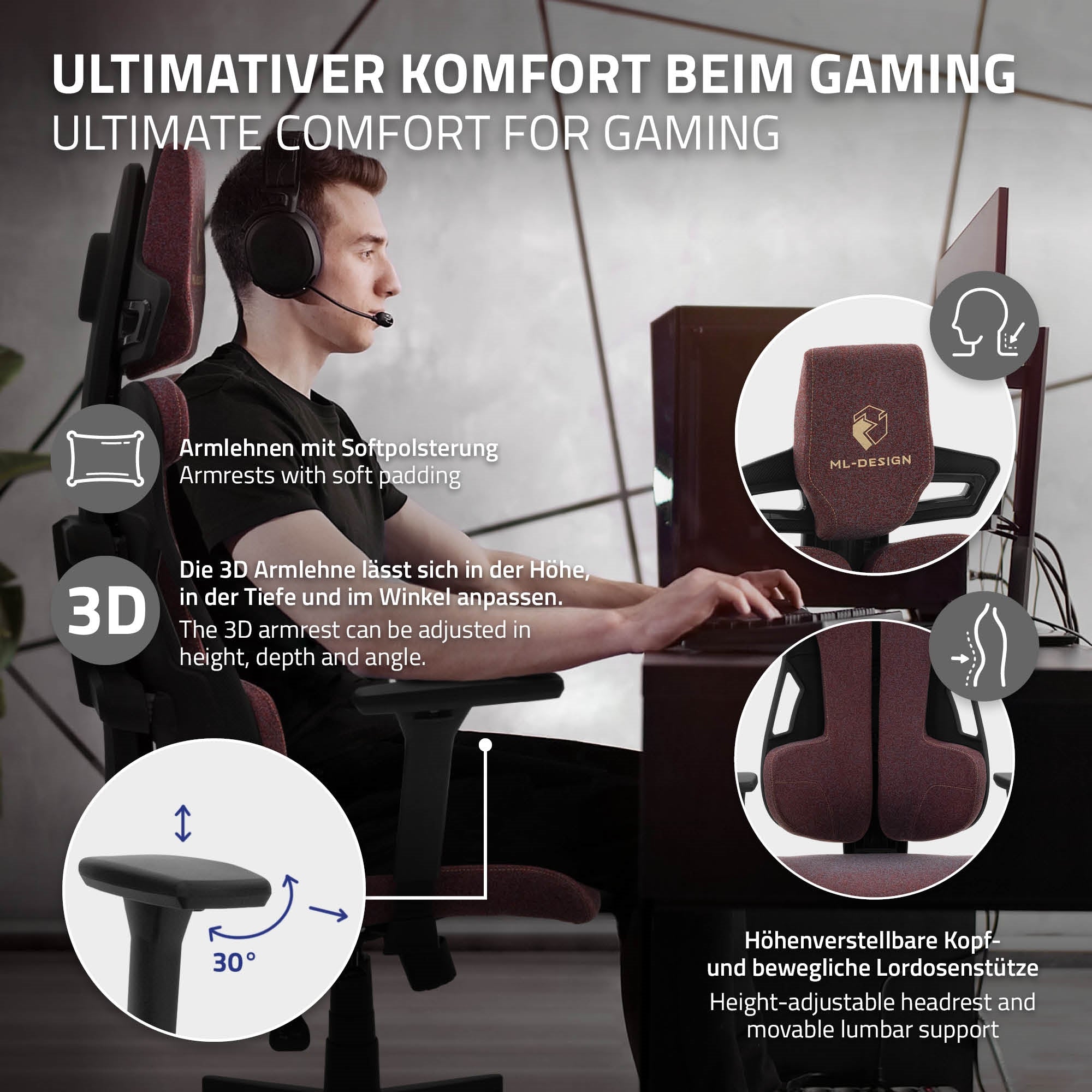 Person mit Kopfhörern sitzt an einem Schreibtisch und spielt.