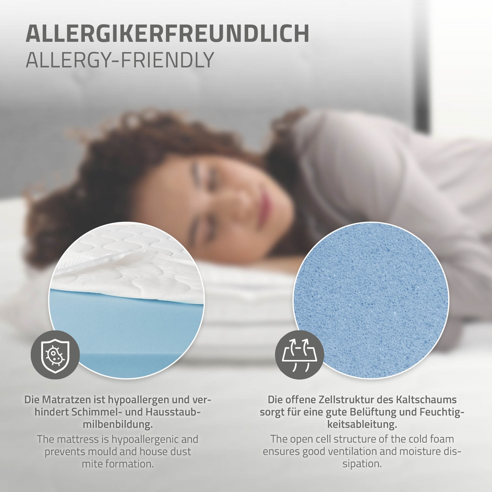 Informationen zur allergikerfreundlichen Kaltschaummatratze.