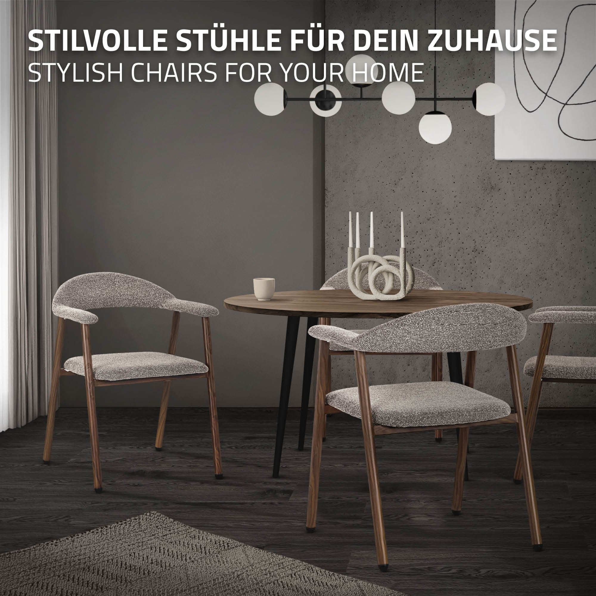 Moderne Stühle um einen runden Tisch in einem stilvollen Raum.