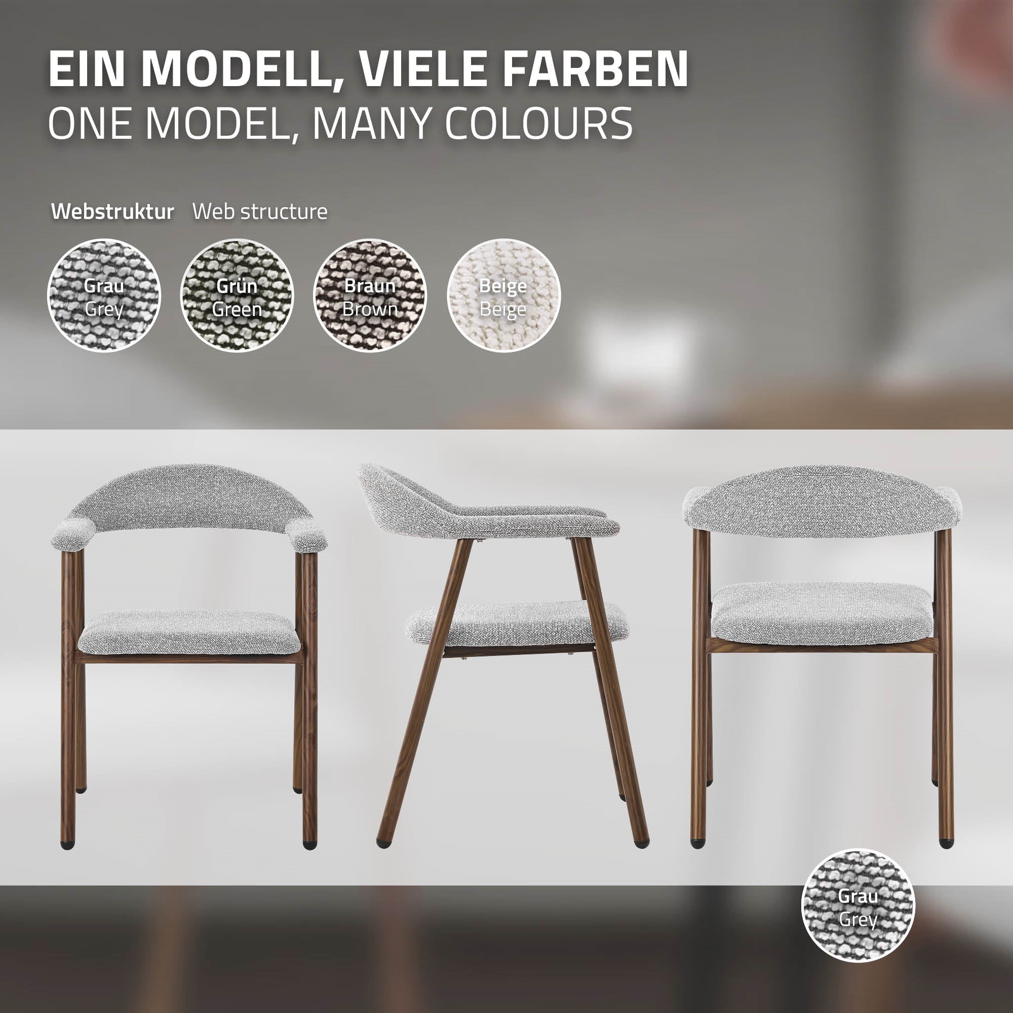 Grafik zeigt einen Stuhl in verschiedenen Farben und einem Webstruktur-Muster.