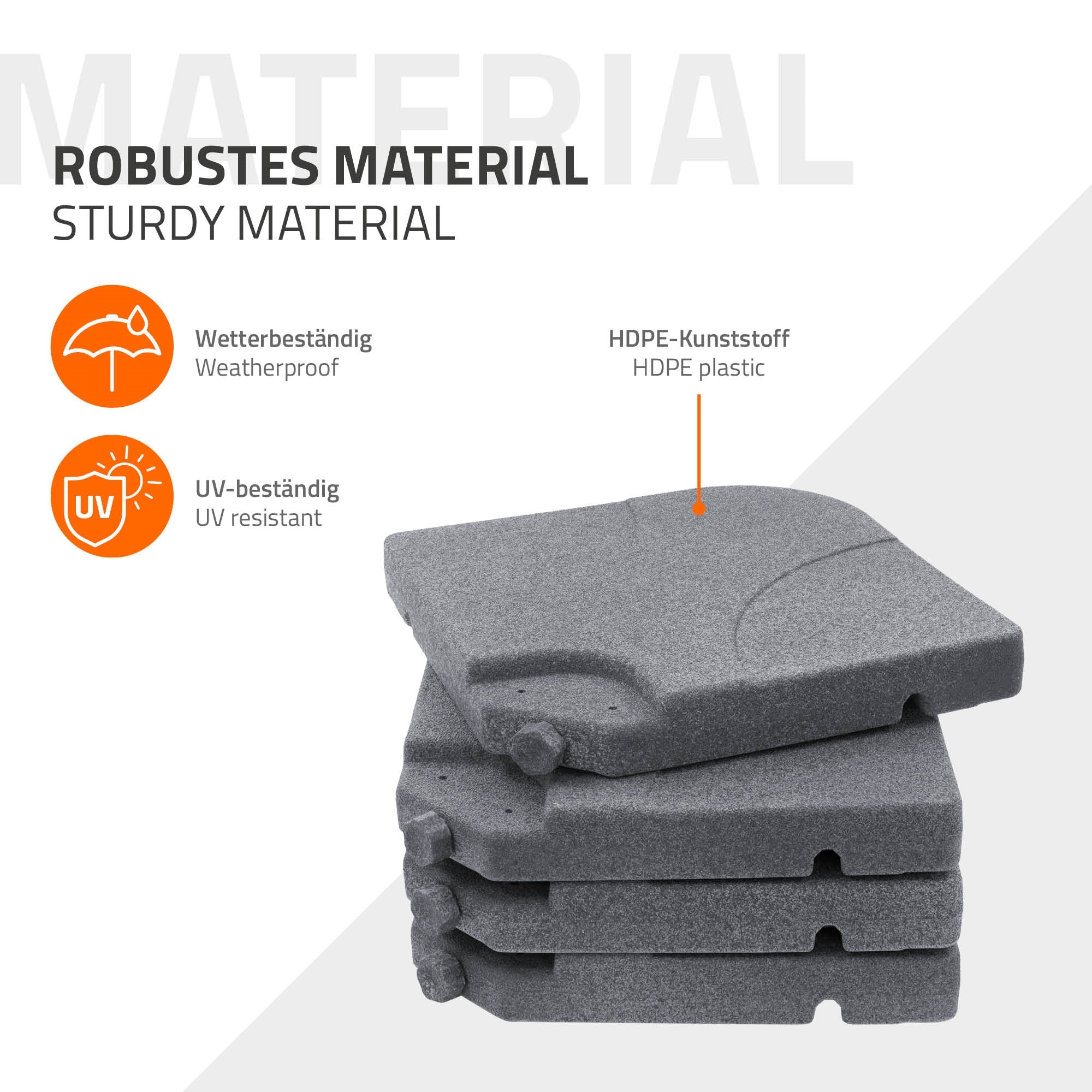 Stapel von vier grauen Platten aus HDPE-Kunststoff, wetterbeständig und UV-resistent.