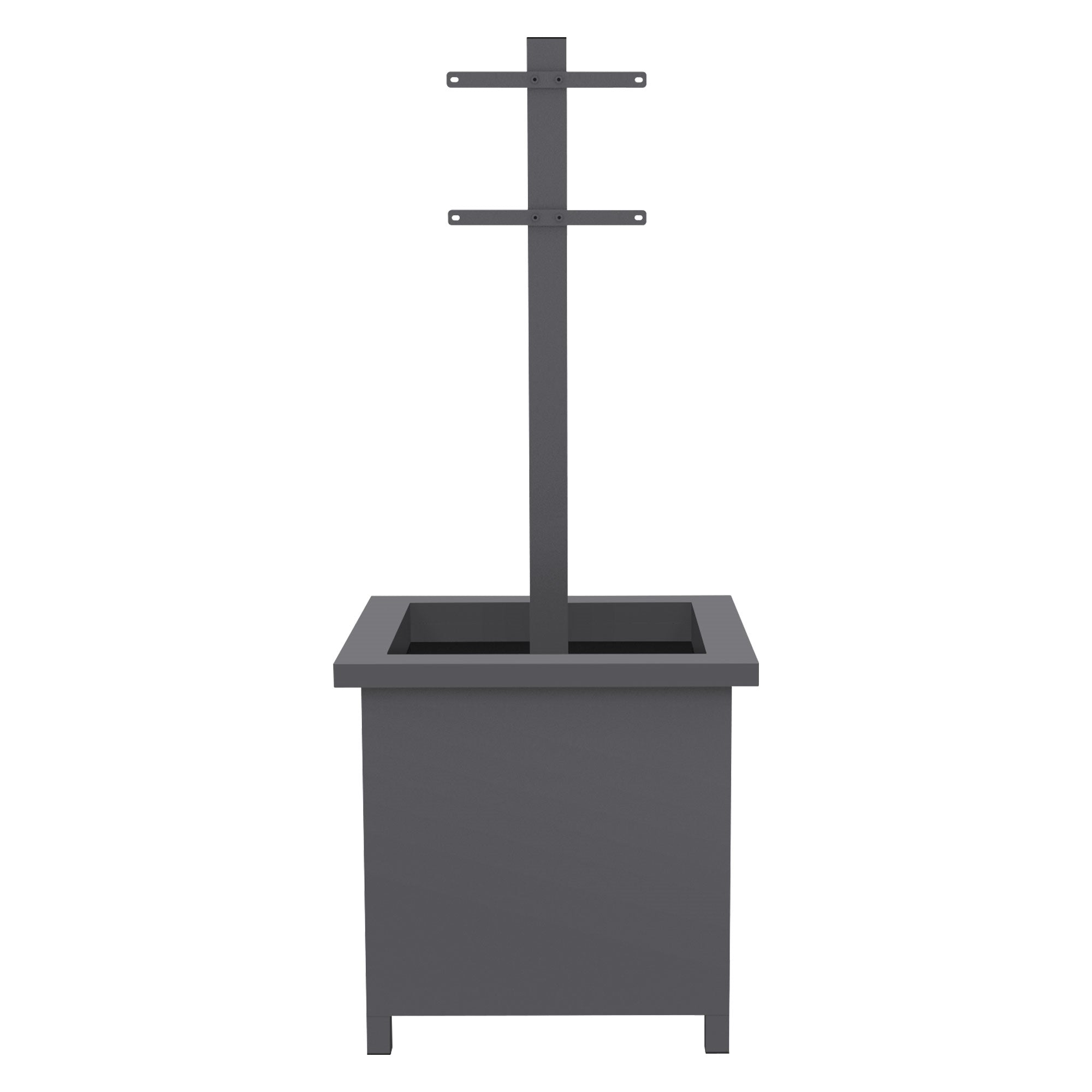 Szürke növényállvány, oldalnézet növények nélkül.