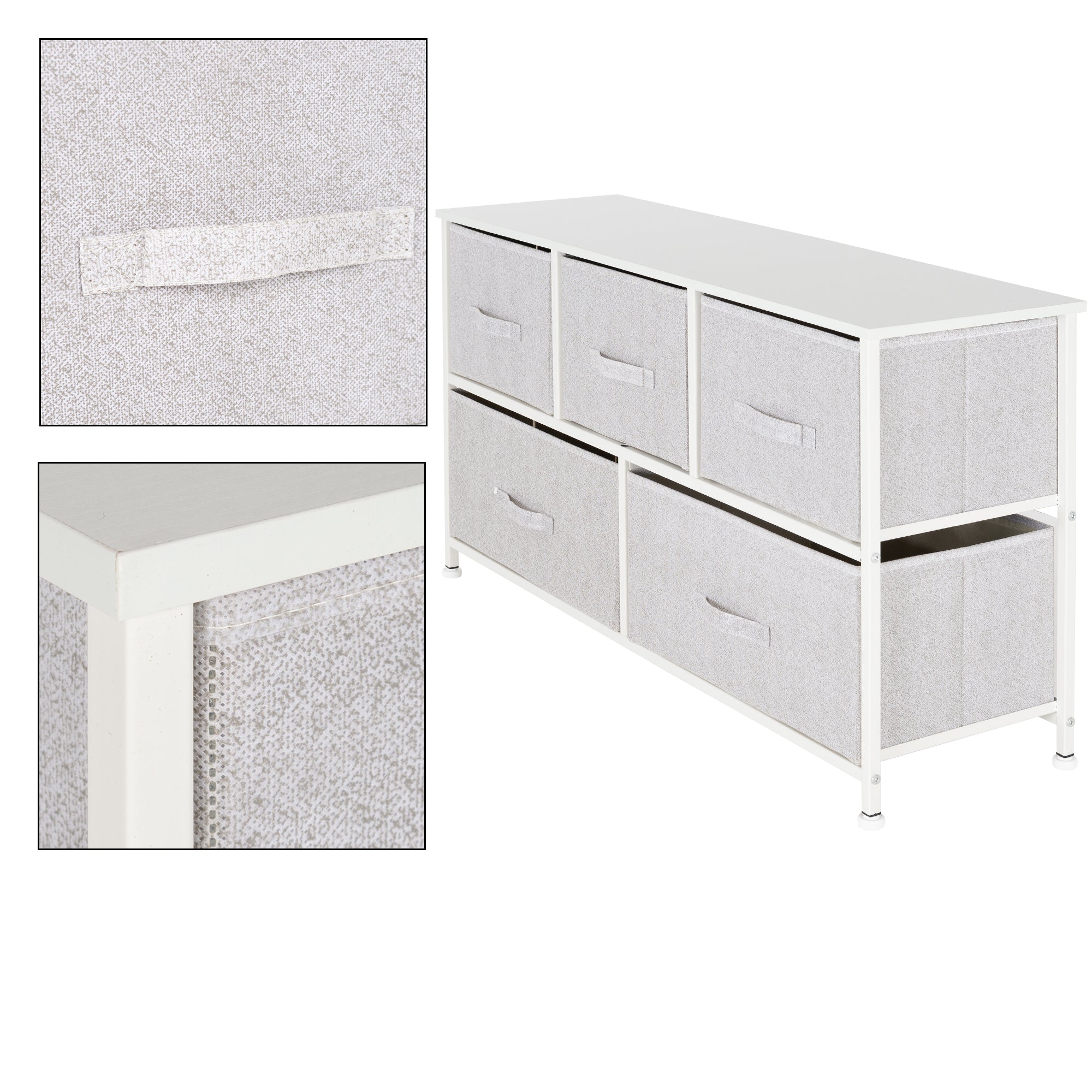 A gray storage cabinet with several drawers and a white frame.