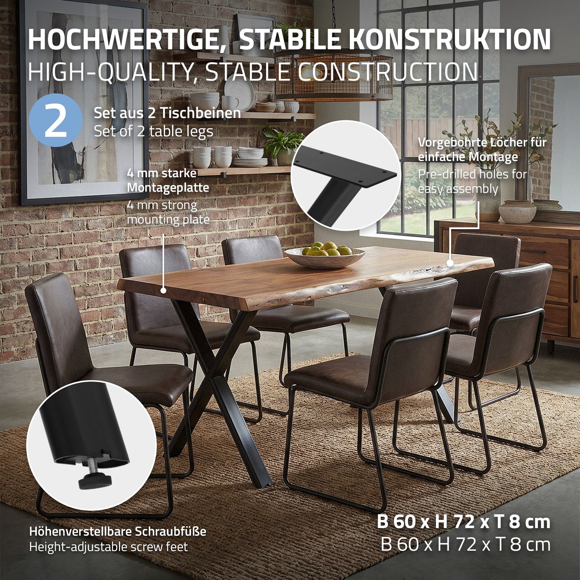 Tisch mit stabilen Stühlen, moderne Einrichtung, auf Teppich.
