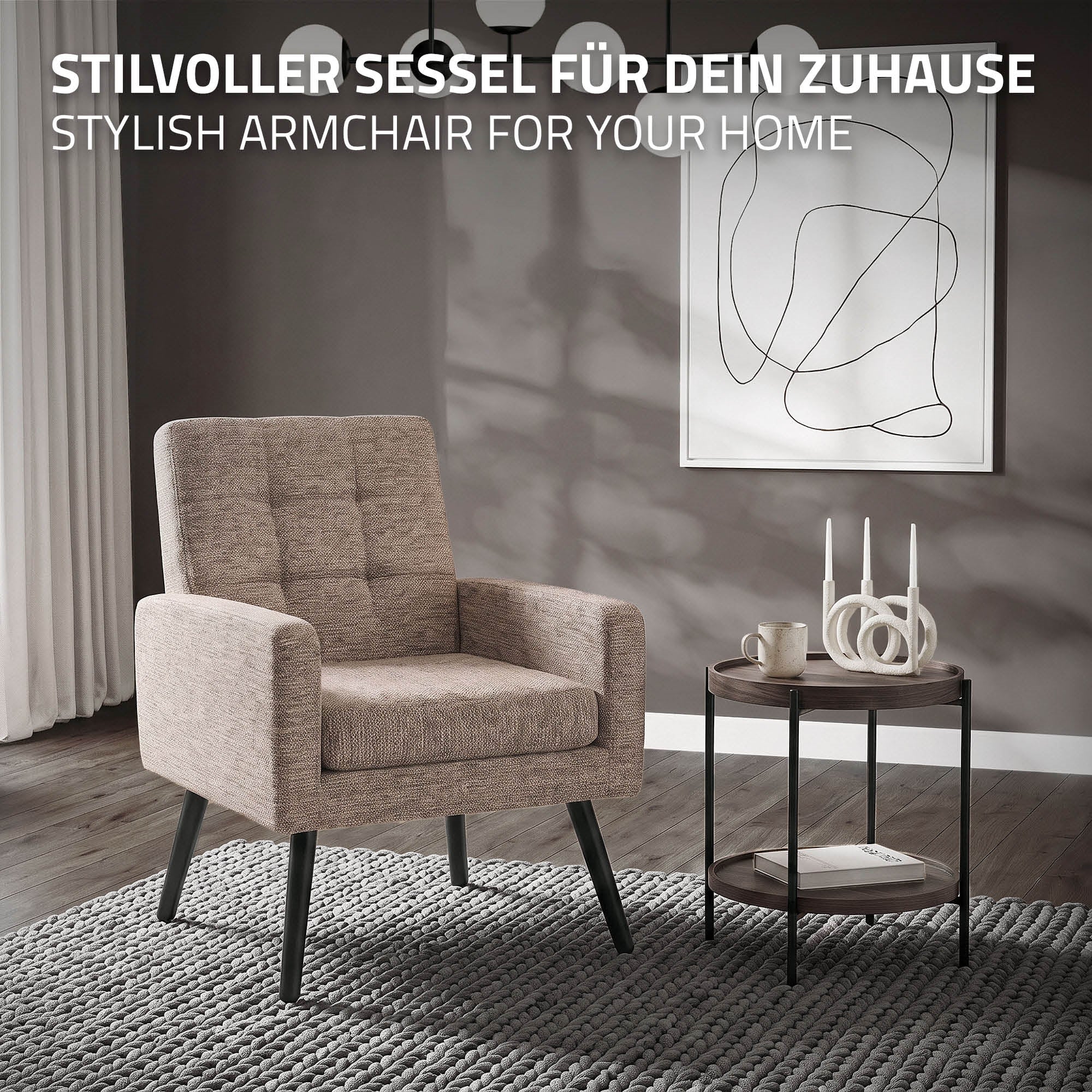 A stylish armchair in a modern room with a table and decoration.