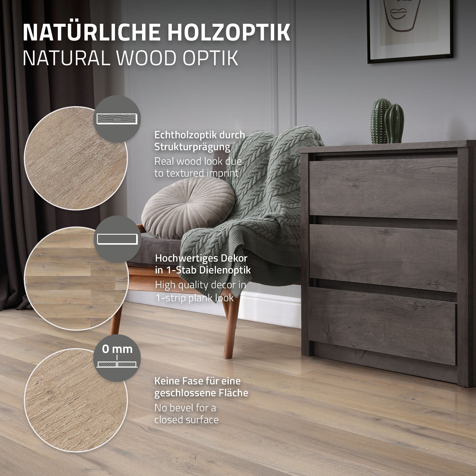 Ein Raum mit einem Schrank und einem Stuhl. Holzoptik und Strukturdetails sind sichtb