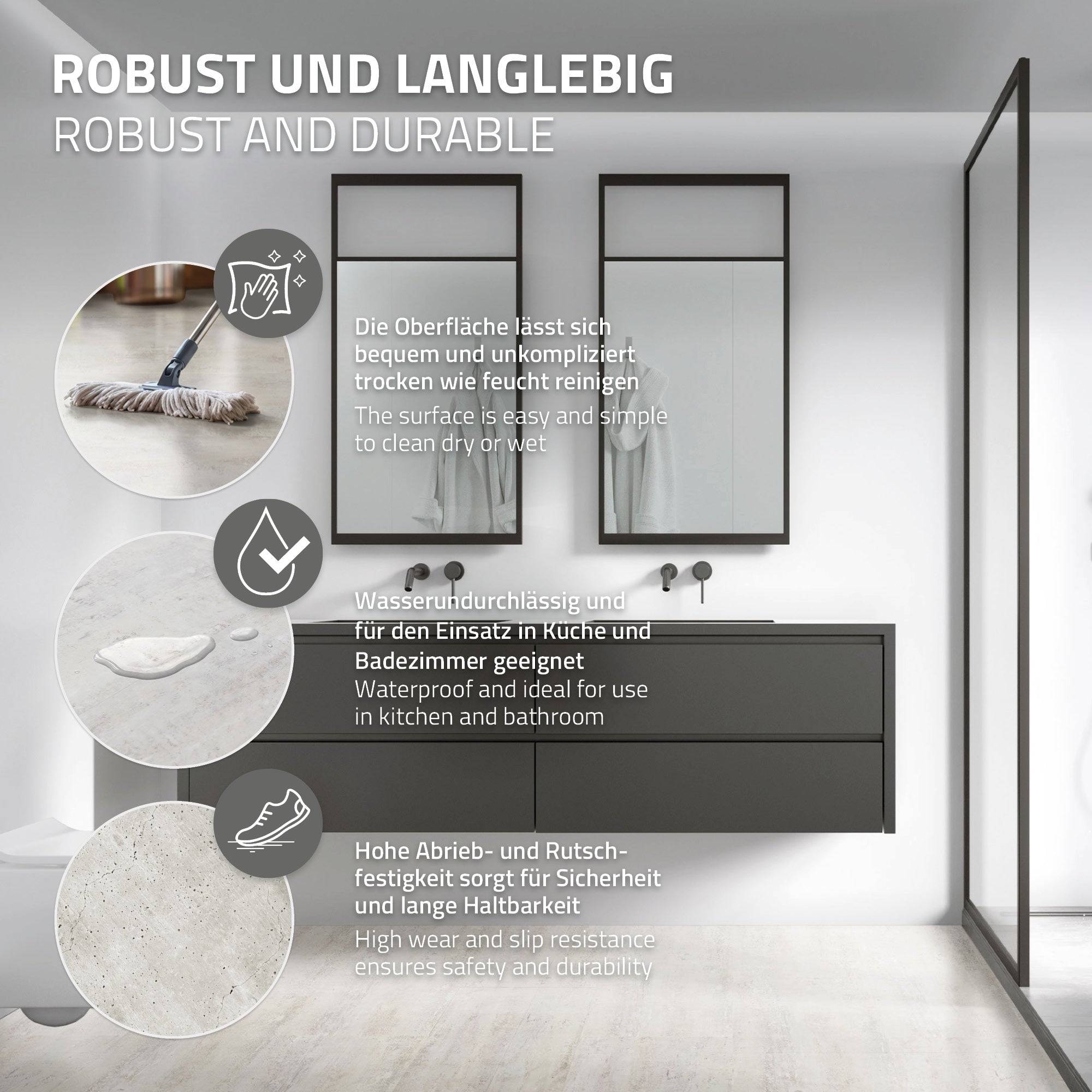 Moderne Badezimmeransicht mit einem Waschbecken und Spiegeln.