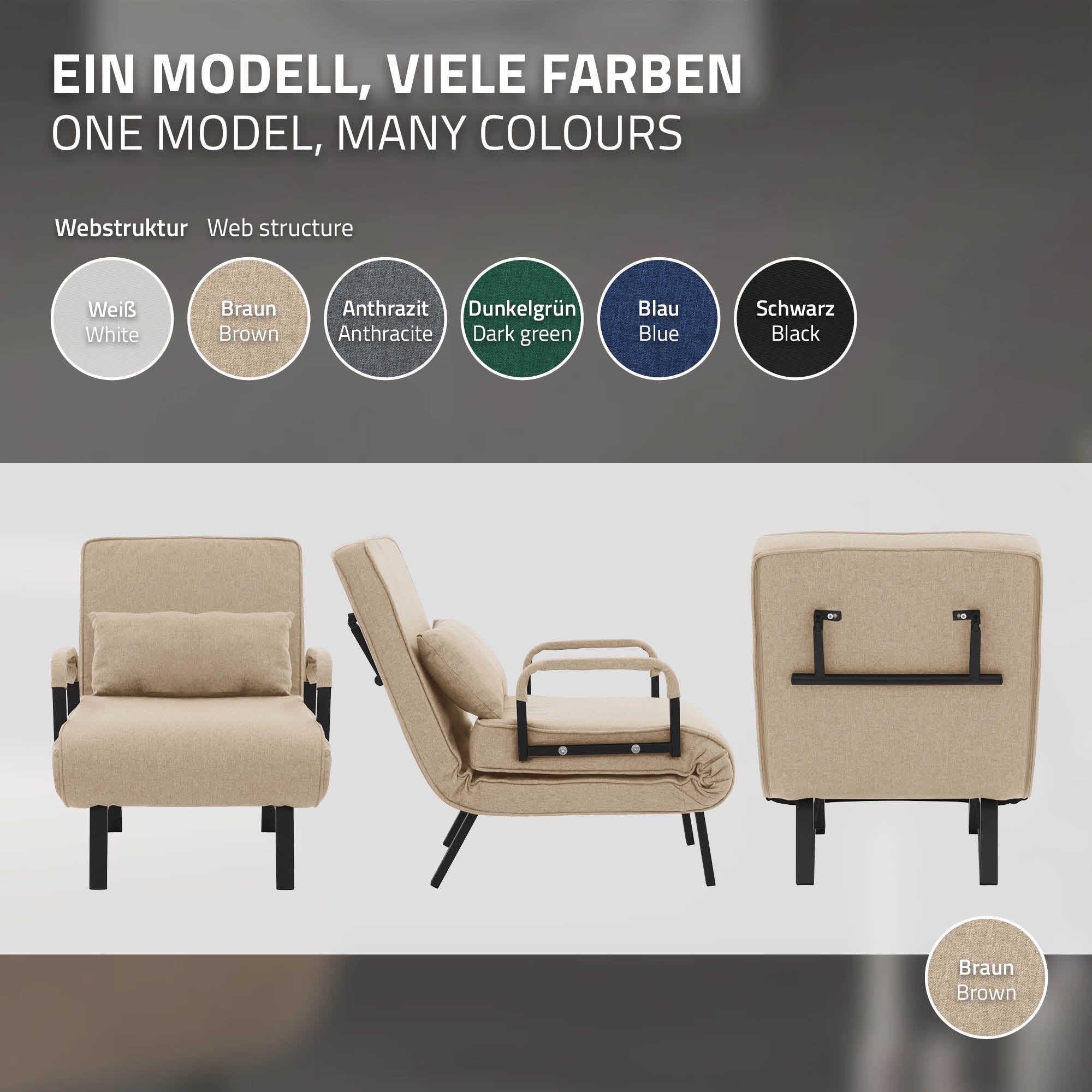 Color selection for a reclining armchair in various shades.