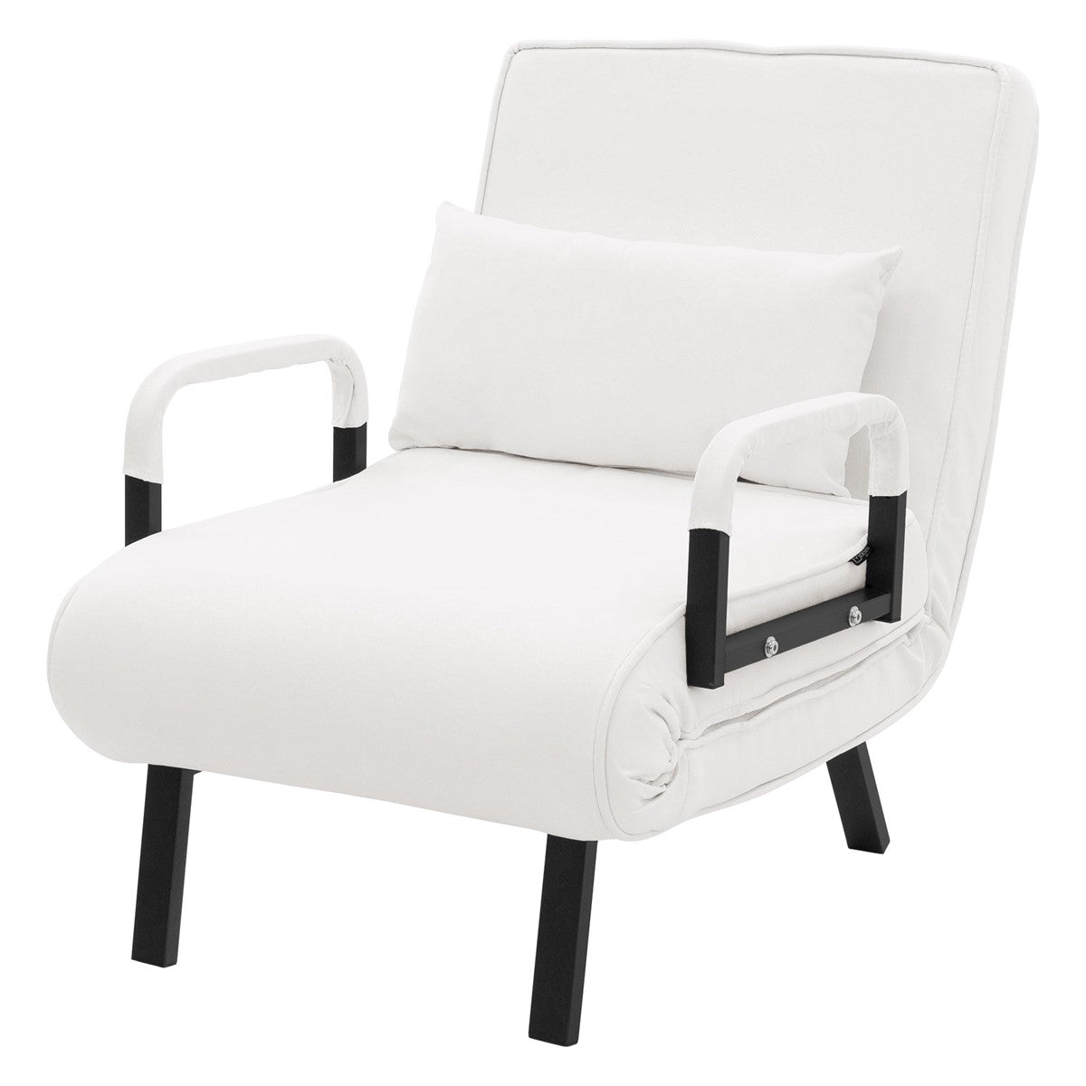 White armchair with a cushion on a white background.