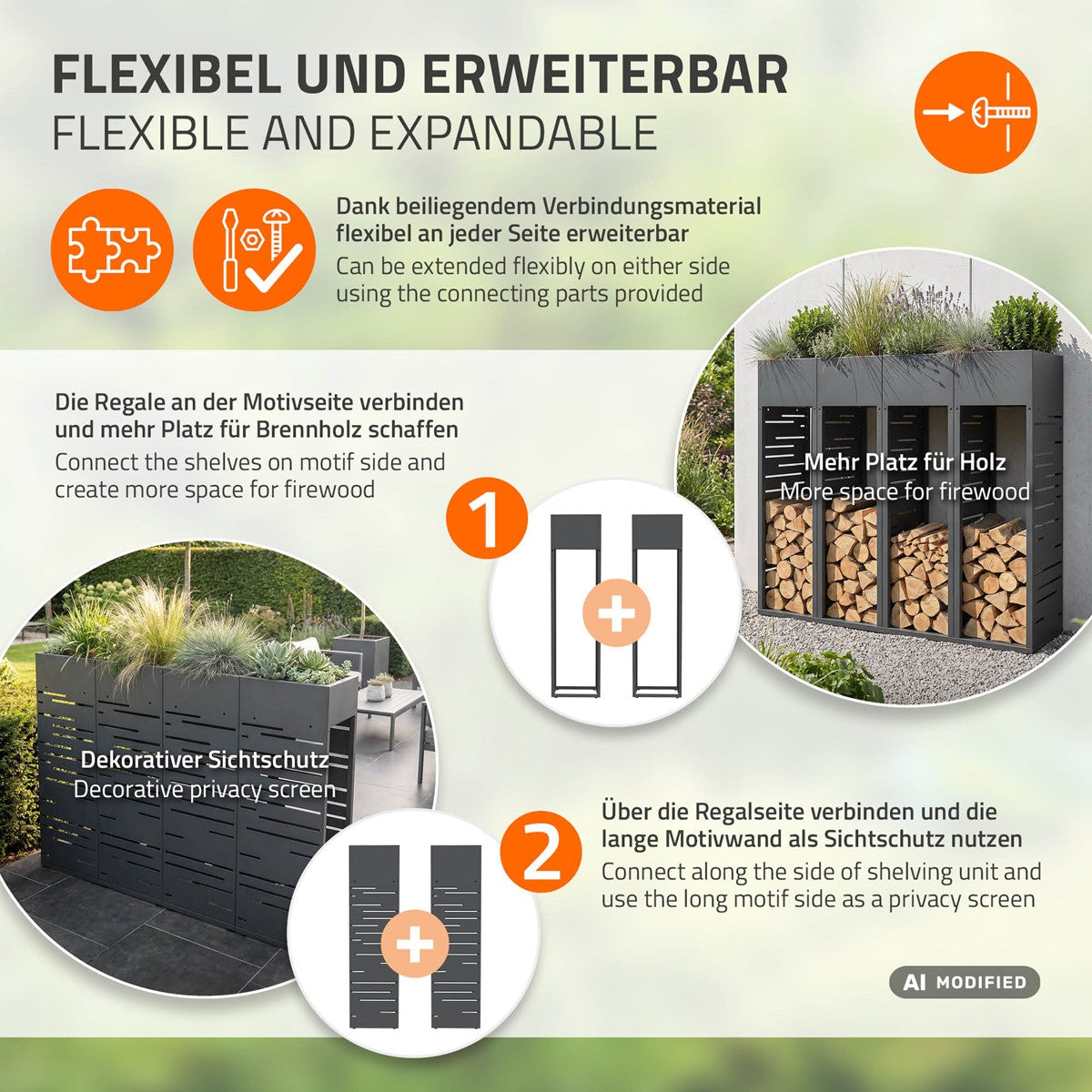 Ein grafisches Icon, das flexible und erweiterbare Regale zeigt.
